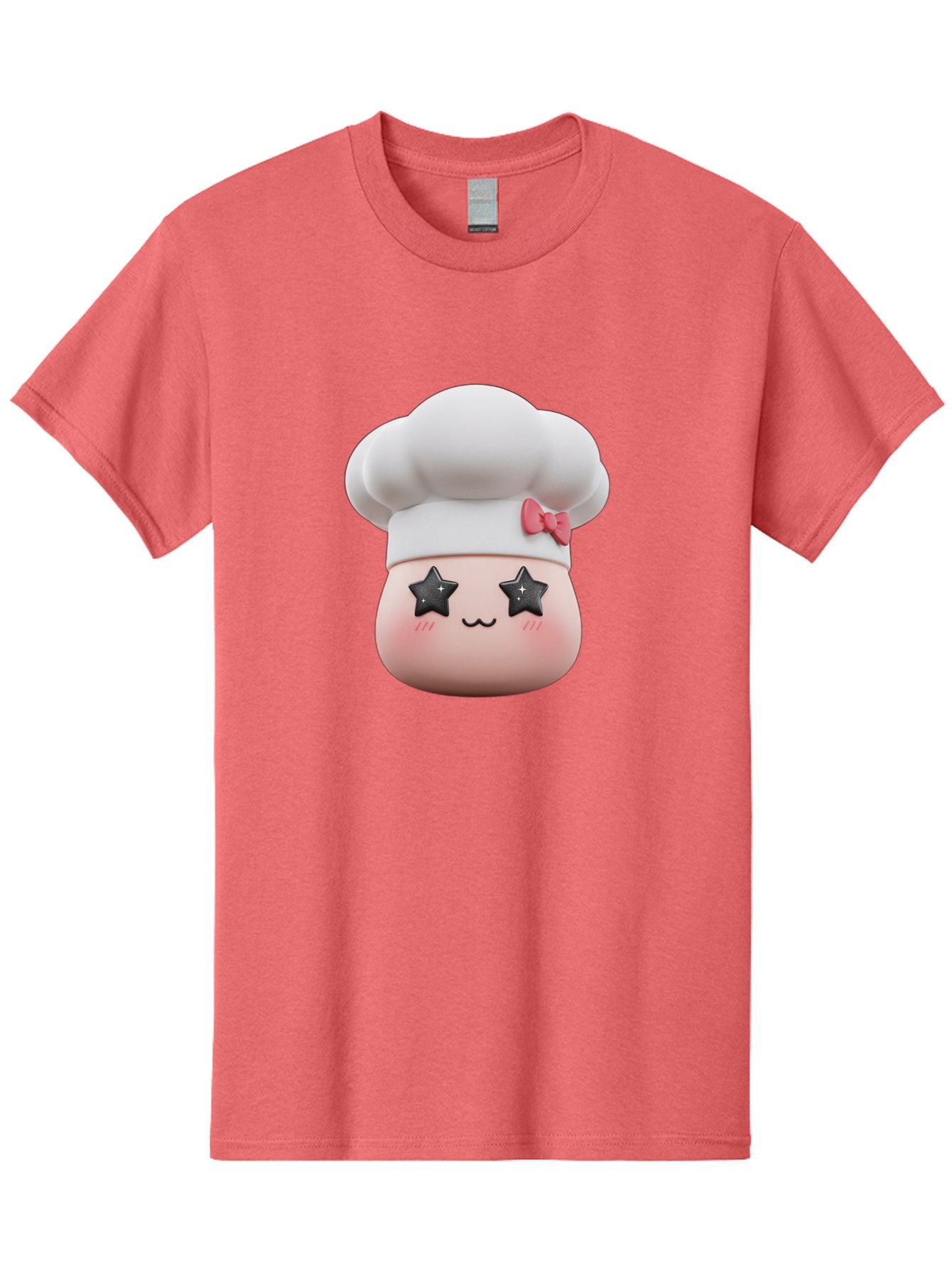 Chef-Hat-Character Men'S Graphic Tee, 100% Cotton, Comfortable Casual Summer Wear, Machine Washable, Cute Cartoon Chef, Cooking Character, Kawaii Foodie, Chef'S Hat, Pink Bow, Star Eyes, Smiling Face, Rosy Cheeks, Baking Illustration, Bac829 13