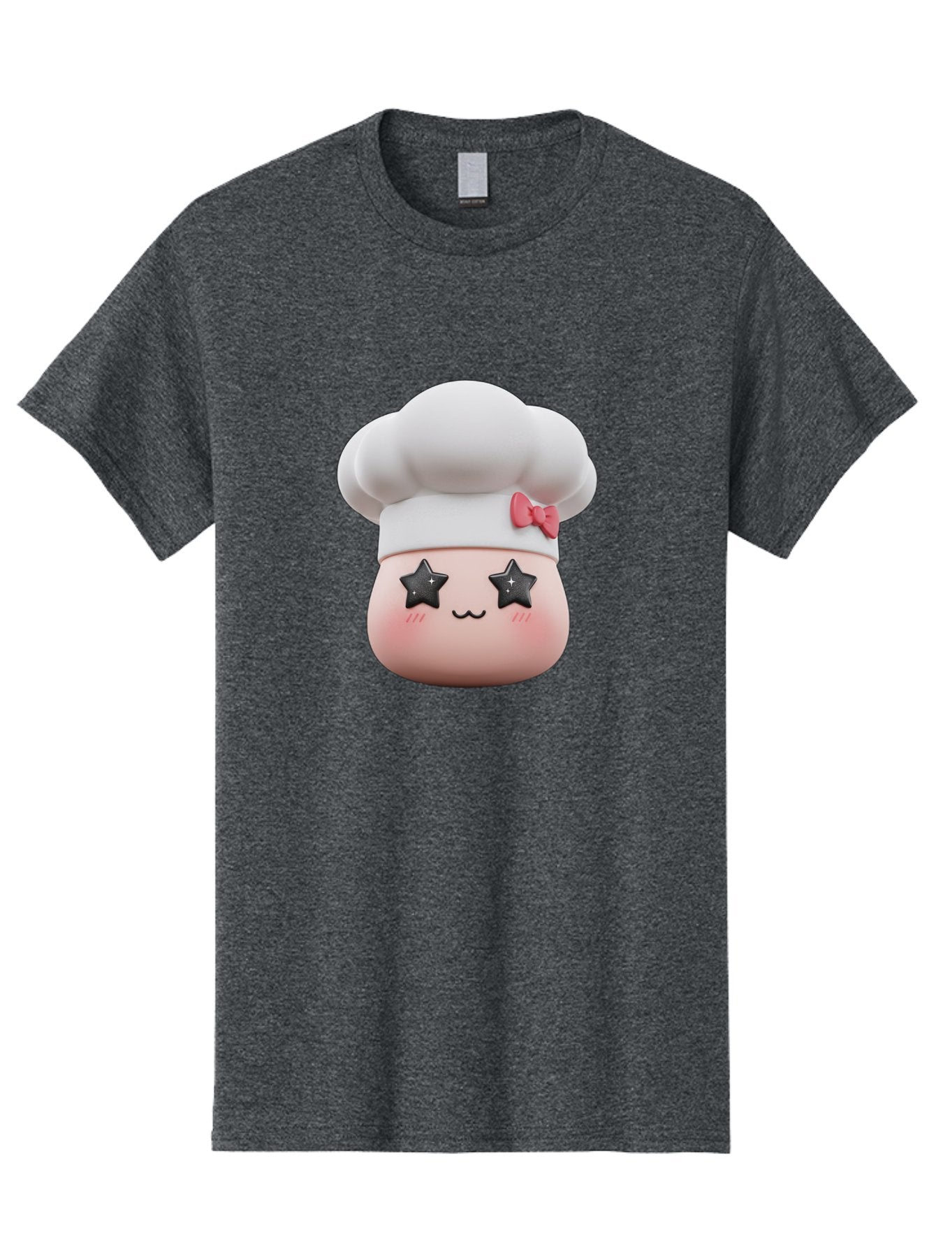 Chef-Hat-Character Men'S Graphic Tee, 100% Cotton, Comfortable Casual Summer Wear, Machine Washable, Cute Cartoon Chef, Cooking Character, Kawaii Foodie, Chef'S Hat, Pink Bow, Star Eyes, Smiling Face, Rosy Cheeks, Baking Illustration, Bac829