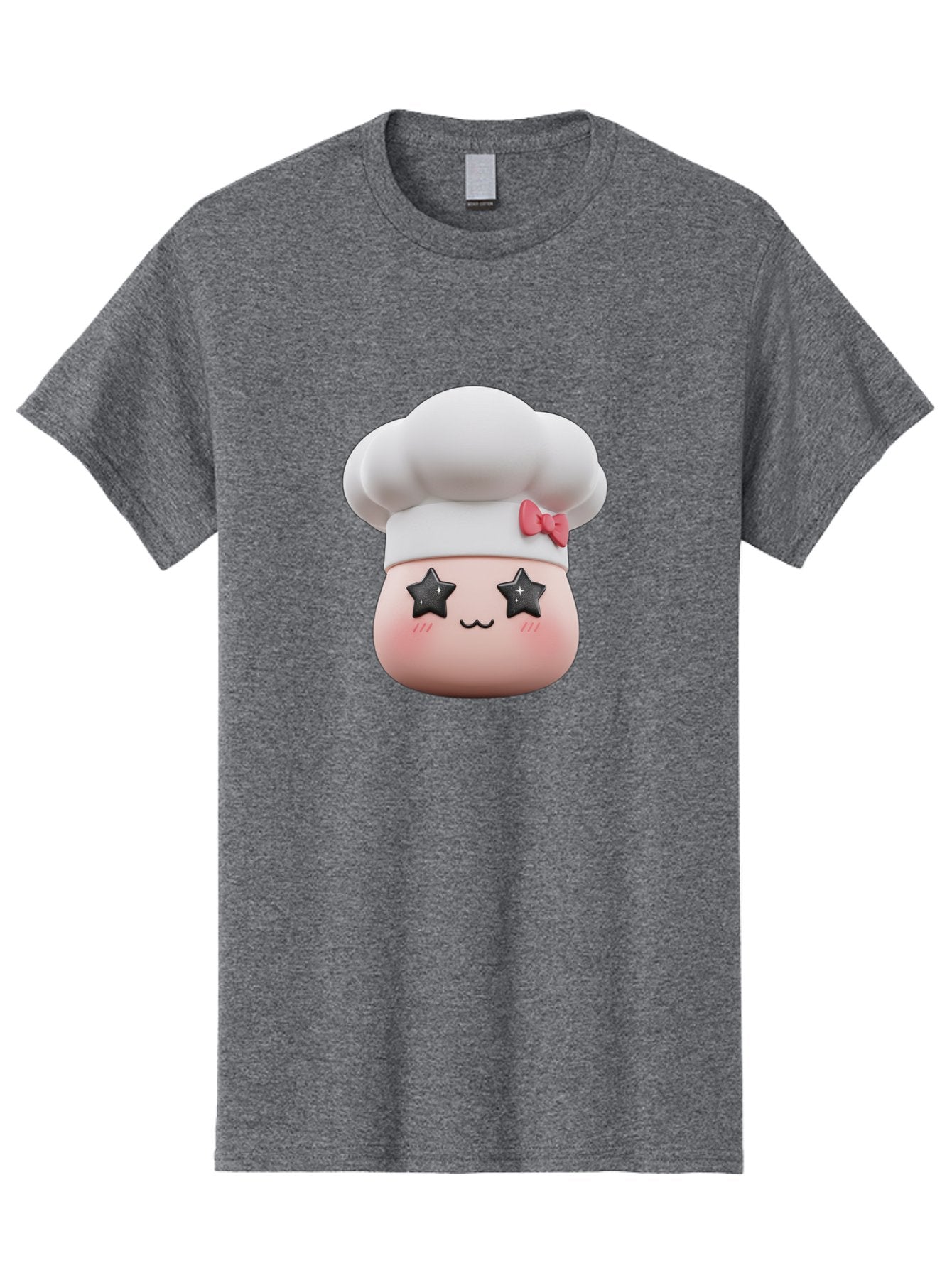 Chef-Hat-Character Men'S Graphic Tee, 100% Cotton, Comfortable Casual Summer Wear, Machine Washable, Cute Cartoon Chef, Cooking Character, Kawaii Foodie, Chef'S Hat, Pink Bow, Star Eyes, Smiling Face, Rosy Cheeks, Baking Illustration, Bac829 4