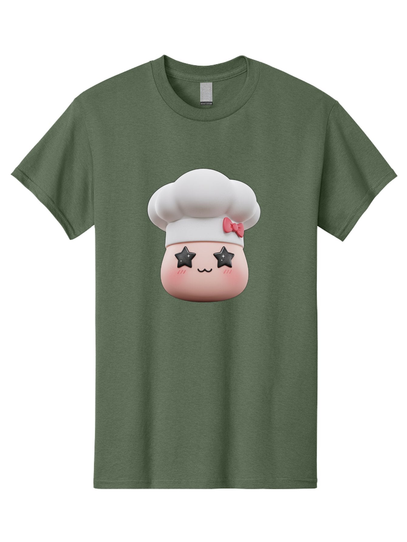 Chef-Hat-Character Men'S Graphic Tee, 100% Cotton, Comfortable Casual Summer Wear, Machine Washable, Cute Cartoon Chef, Cooking Character, Kawaii Foodie, Chef'S Hat, Pink Bow, Star Eyes, Smiling Face, Rosy Cheeks, Baking Illustration, Bac829 14