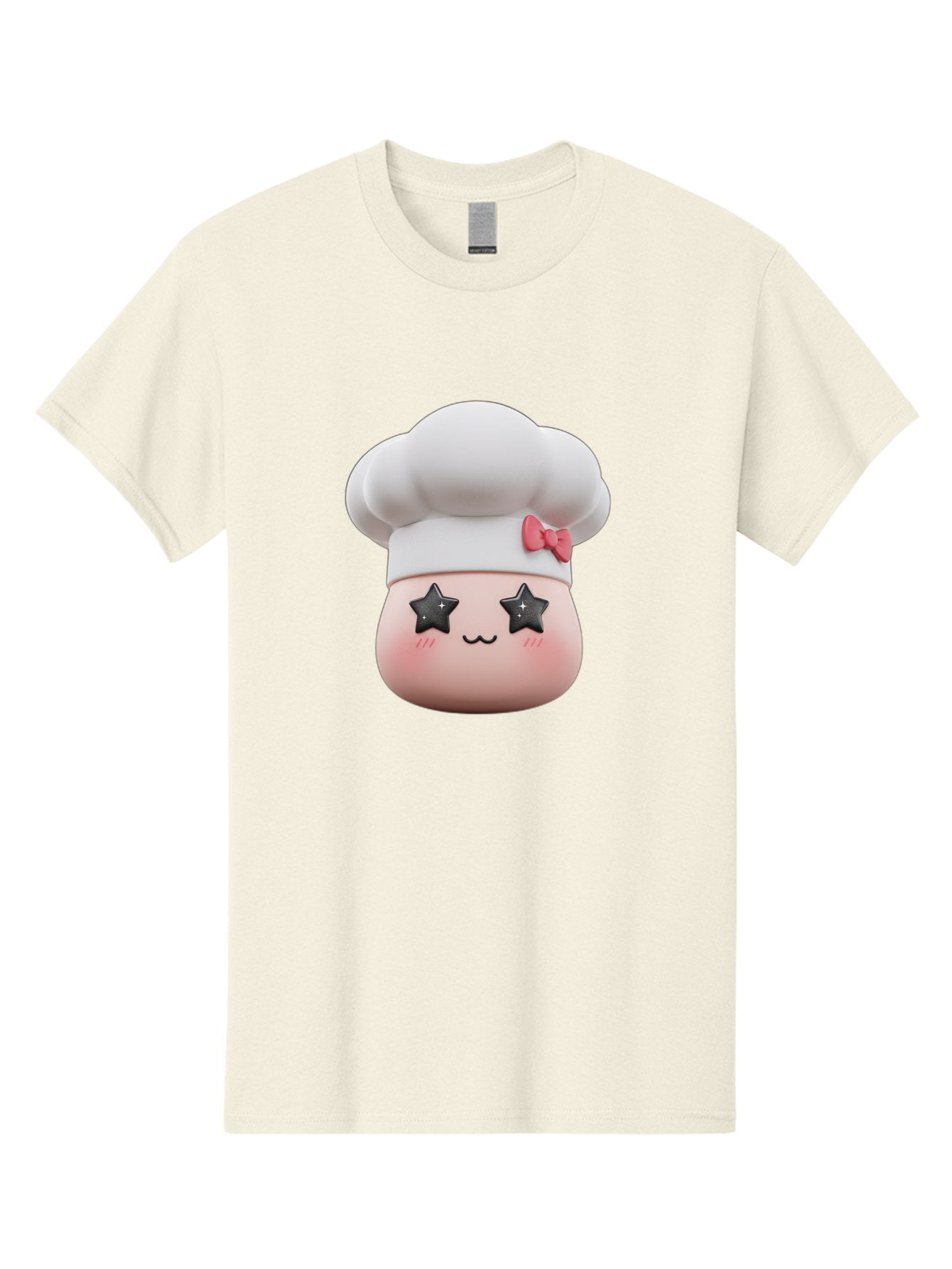 Chef-Hat-Character Men'S Graphic Tee, 100% Cotton, Comfortable Casual Summer Wear, Machine Washable, Cute Cartoon Chef, Cooking Character, Kawaii Foodie, Chef'S Hat, Pink Bow, Star Eyes, Smiling Face, Rosy Cheeks, Baking Illustration, Bac829