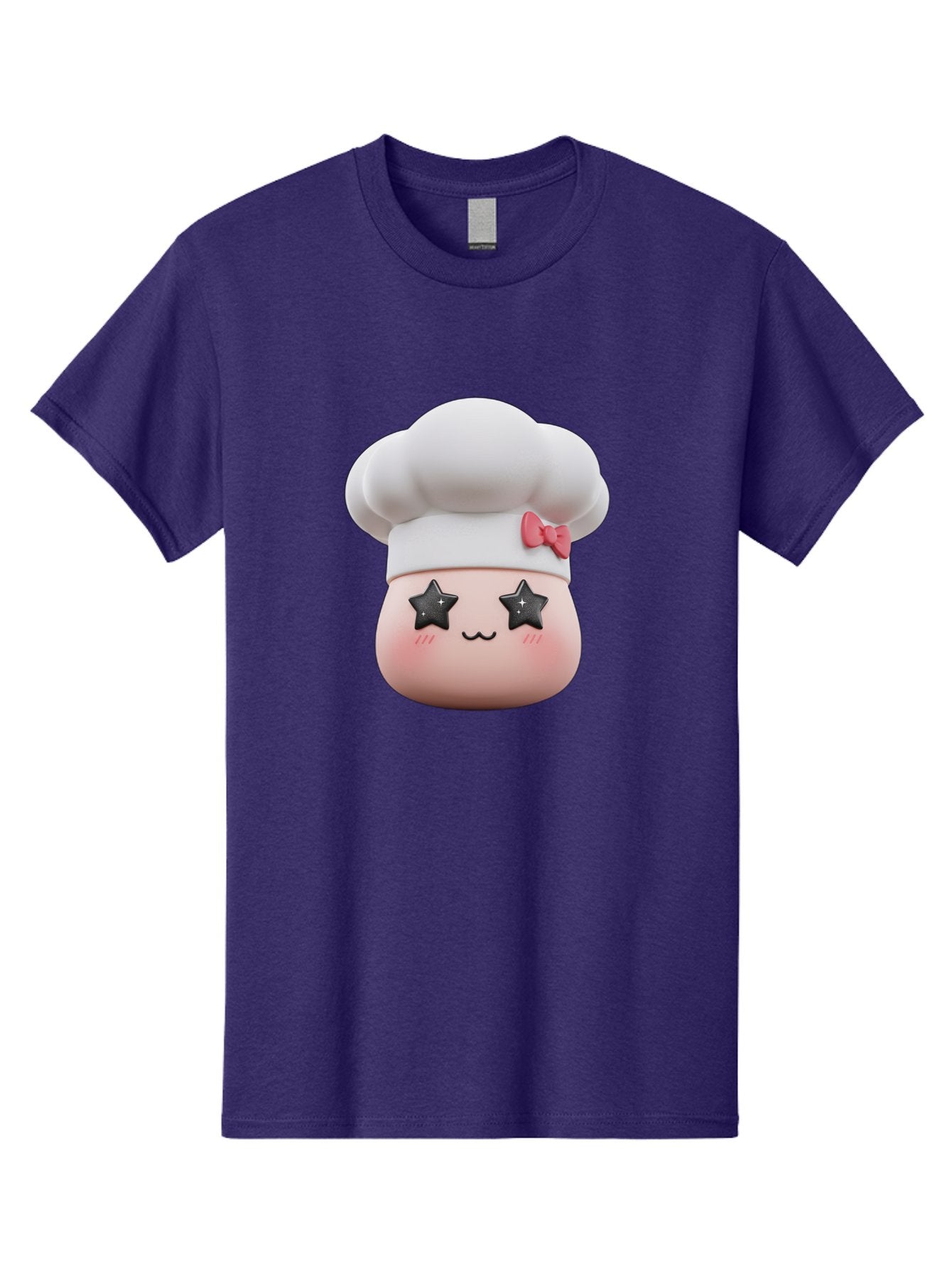 Chef-Hat-Character Men'S Graphic Tee, 100% Cotton, Comfortable Casual Summer Wear, Machine Washable, Cute Cartoon Chef, Cooking Character, Kawaii Foodie, Chef'S Hat, Pink Bow, Star Eyes, Smiling Face, Rosy Cheeks, Baking Illustration, Bac829 5