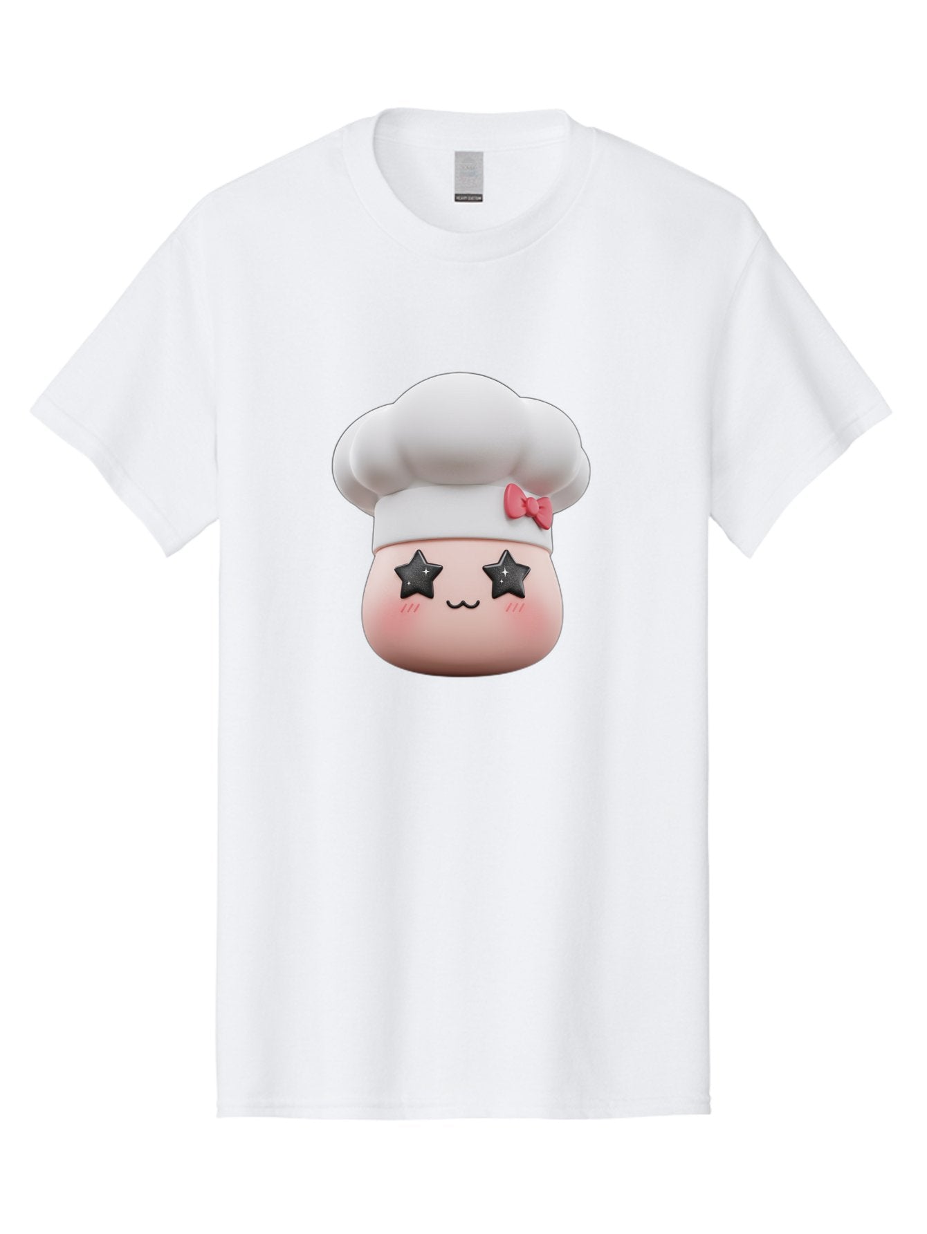 Chef-Hat-Character Men'S Graphic Tee, 100% Cotton, Comfortable Casual Summer Wear, Machine Washable, Cute Cartoon Chef, Cooking Character, Kawaii Foodie, Chef'S Hat, Pink Bow, Star Eyes, Smiling Face, Rosy Cheeks, Baking Illustration, Bac829 11