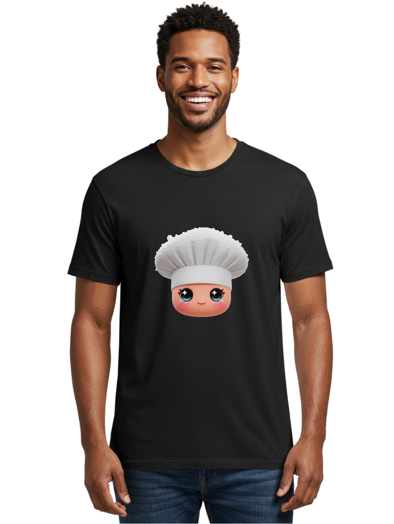 Chef-Hat-Emoji Men'S Graphic Tee, 100% Cotton, Comfortable Casual Summer Wear, Machine Washable, Cartoon Chef, Cooking Emoji, Chef Hat, Cute Face, Sparkly Eyes, Blue Eyes, Culinary Art, Chef Character, Cartoon Character, Cooking Symbol, Bac830 17