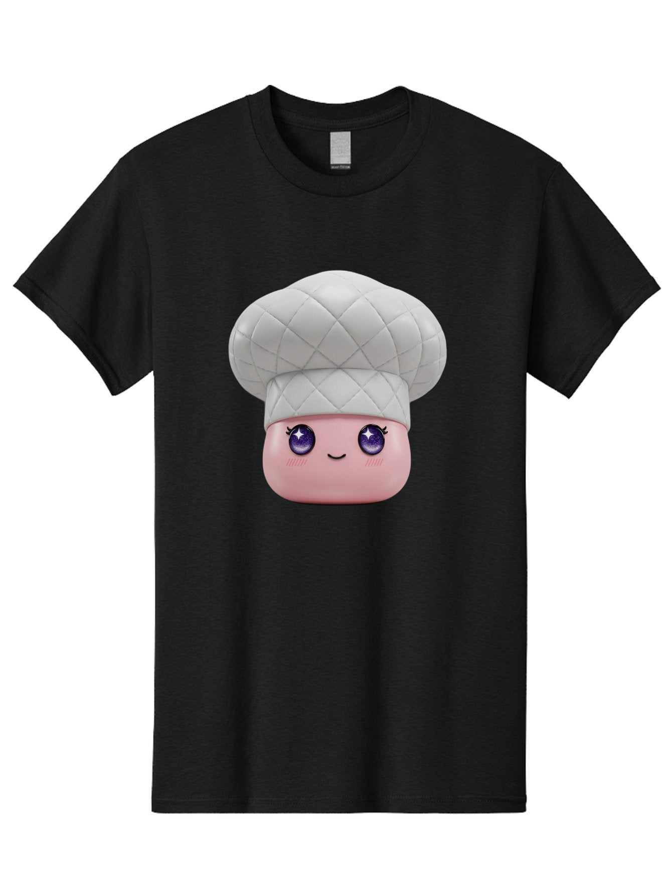 Chef-Hat-Face-1 Men'S Graphic Tee, 100% Cotton, Comfortable Casual Summer Wear, Machine Washable, Pink Face, Chef Hat, Cartoon Style, Purple Eyes, Eyelashes, Smiling Face, Cute Character, Cooking Theme, Culinary Art, Adorable Design, Bac831 10
