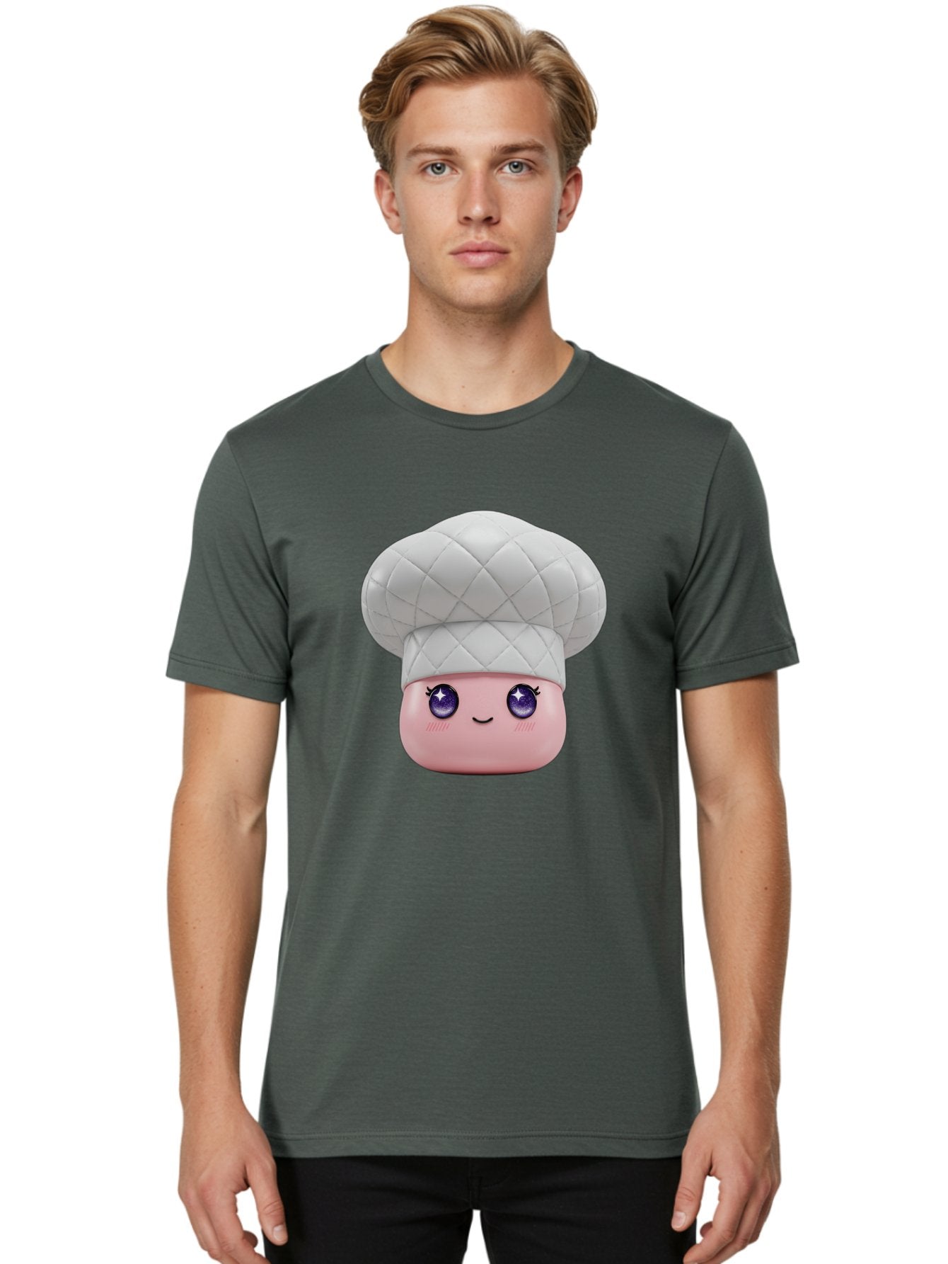 Chef-Hat-Face-1 Men'S Graphic Tee, 100% Cotton, Comfortable Casual Summer Wear, Machine Washable, Pink Face, Chef Hat, Cartoon Style, Purple Eyes, Eyelashes, Smiling Face, Cute Character, Cooking Theme, Culinary Art, Adorable Design, Bac831 27