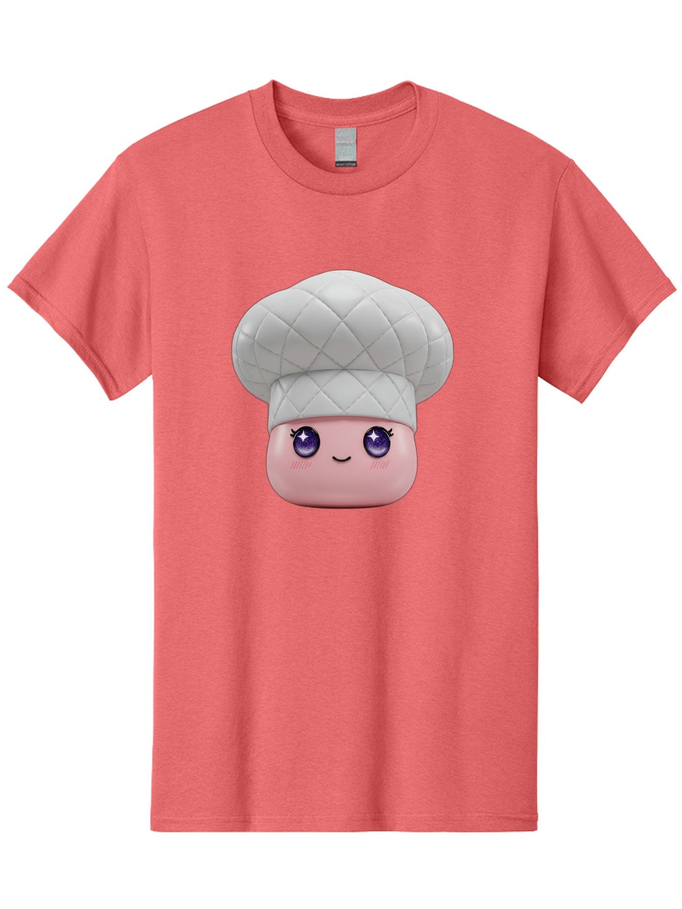 Chef-Hat-Face-1 Men'S Graphic Tee, 100% Cotton, Comfortable Casual Summer Wear, Machine Washable, Pink Face, Chef Hat, Cartoon Style, Purple Eyes, Eyelashes, Smiling Face, Cute Character, Cooking Theme, Culinary Art, Adorable Design, Bac831 13