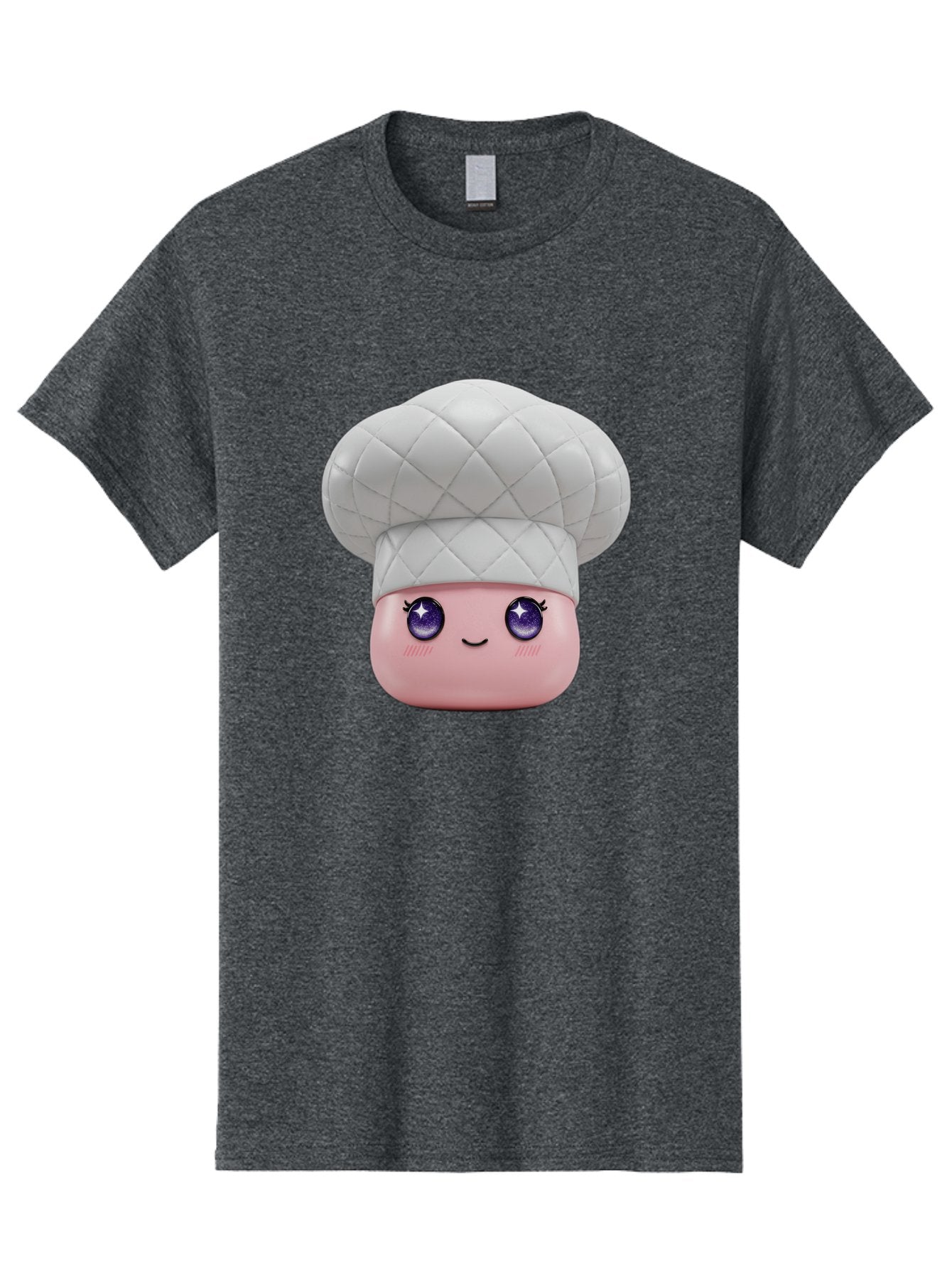Chef-Hat-Face-1 Men'S Graphic Tee, 100% Cotton, Comfortable Casual Summer Wear, Machine Washable, Pink Face, Chef Hat, Cartoon Style, Purple Eyes, Eyelashes, Smiling Face, Cute Character, Cooking Theme, Culinary Art, Adorable Design, Bac831