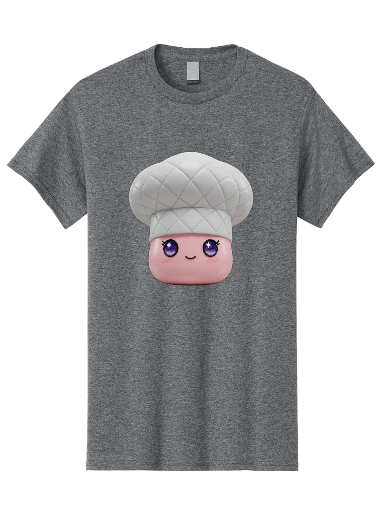 Chef-Hat-Face-1 Men'S Graphic Tee, 100% Cotton, Comfortable Casual Summer Wear, Machine Washable, Pink Face, Chef Hat, Cartoon Style, Purple Eyes, Eyelashes, Smiling Face, Cute Character, Cooking Theme, Culinary Art, Adorable Design, Bac831 9