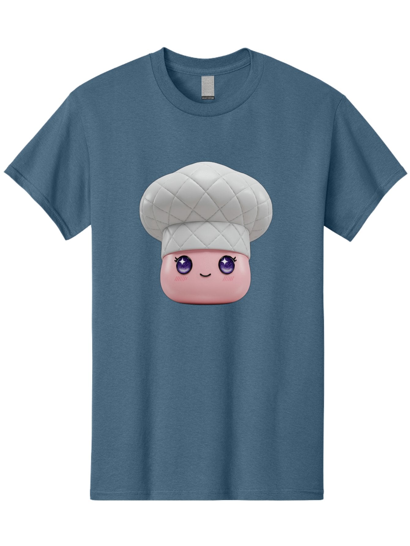 Chef-Hat-Face-1 Men'S Graphic Tee, 100% Cotton, Comfortable Casual Summer Wear, Machine Washable, Pink Face, Chef Hat, Cartoon Style, Purple Eyes, Eyelashes, Smiling Face, Cute Character, Cooking Theme, Culinary Art, Adorable Design, Bac831 12
