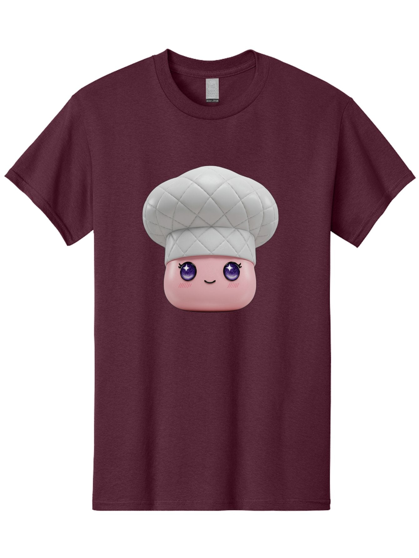 Chef-Hat-Face-1 Men'S Graphic Tee, 100% Cotton, Comfortable Casual Summer Wear, Machine Washable, Pink Face, Chef Hat, Cartoon Style, Purple Eyes, Eyelashes, Smiling Face, Cute Character, Cooking Theme, Culinary Art, Adorable Design, Bac831 3