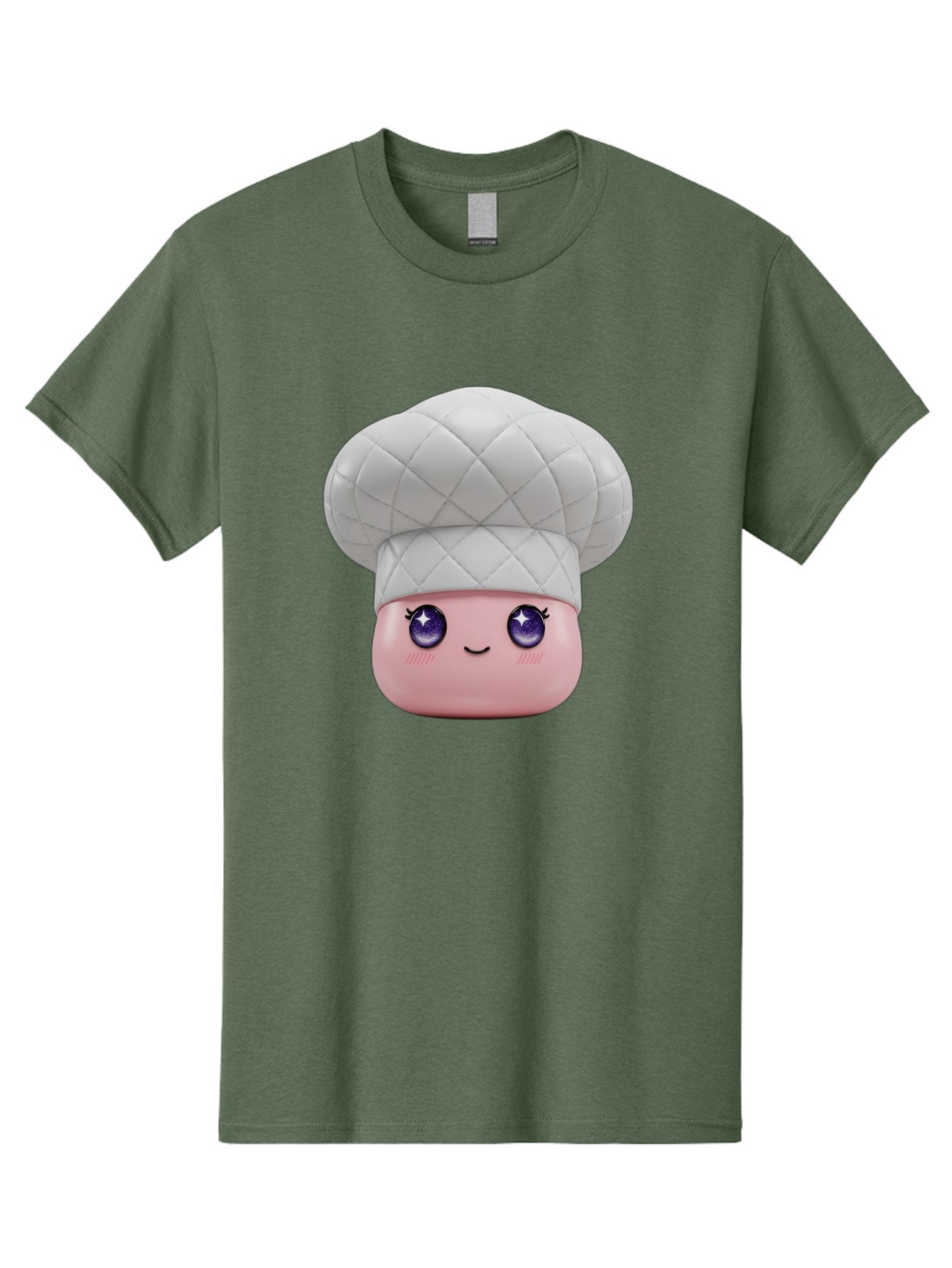 Chef-Hat-Face-1 Men'S Graphic Tee, 100% Cotton, Comfortable Casual Summer Wear, Machine Washable, Pink Face, Chef Hat, Cartoon Style, Purple Eyes, Eyelashes, Smiling Face, Cute Character, Cooking Theme, Culinary Art, Adorable Design, Bac831 7
