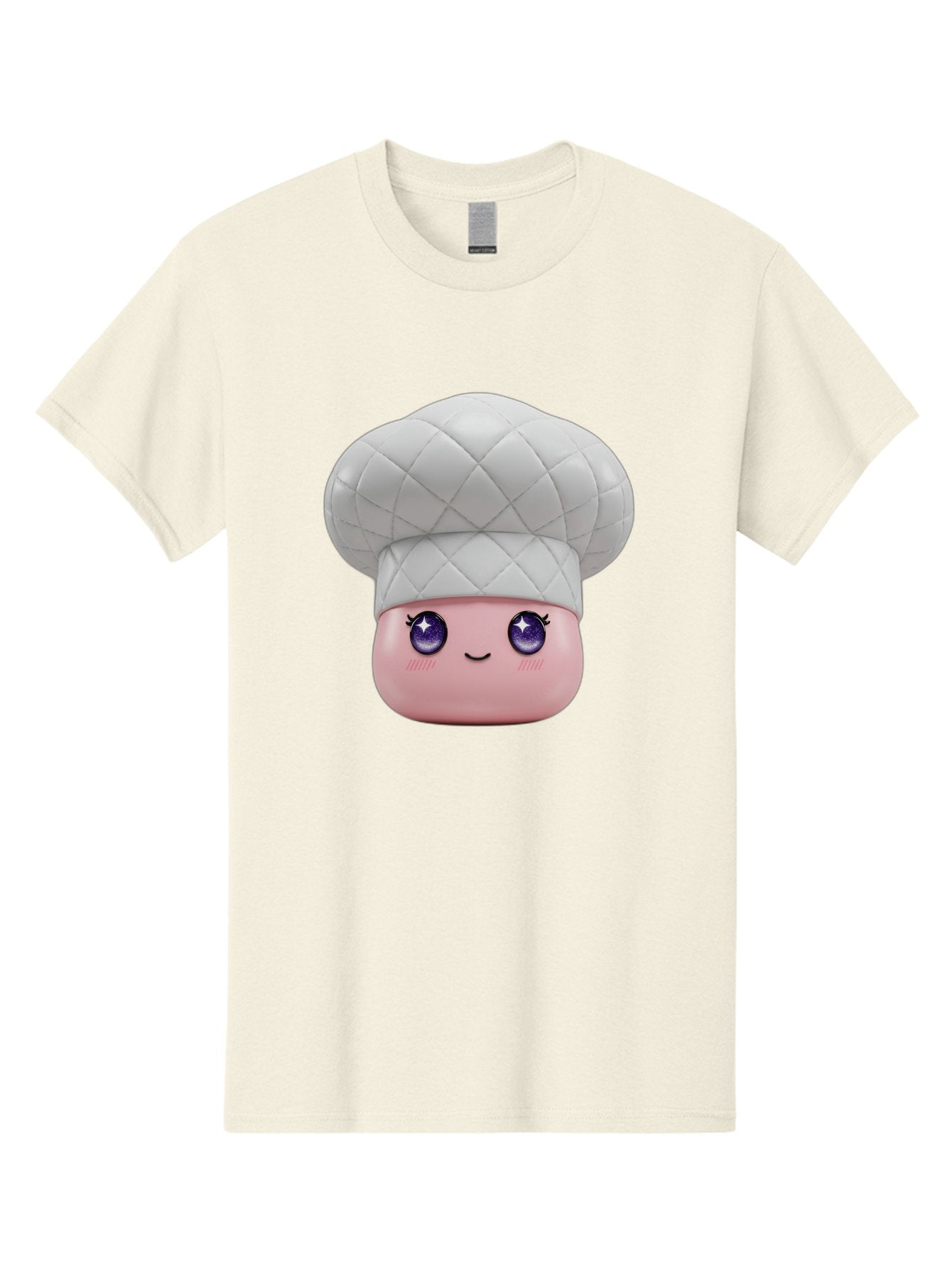 Chef-Hat-Face-1 Men'S Graphic Tee, 100% Cotton, Comfortable Casual Summer Wear, Machine Washable, Pink Face, Chef Hat, Cartoon Style, Purple Eyes, Eyelashes, Smiling Face, Cute Character, Cooking Theme, Culinary Art, Adorable Design, Bac831