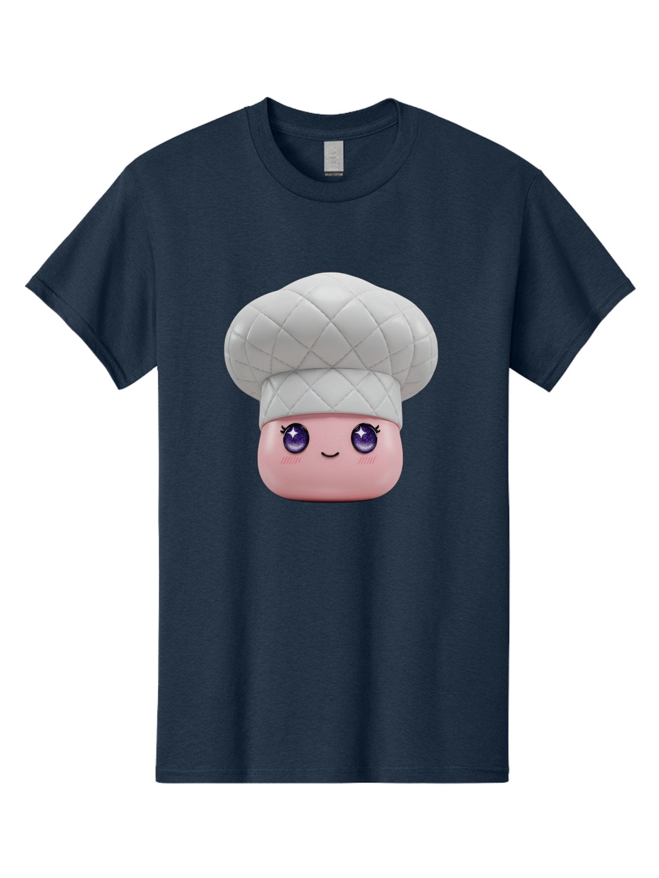 Chef-Hat-Face-1 Men'S Graphic Tee, 100% Cotton, Comfortable Casual Summer Wear, Machine Washable, Pink Face, Chef Hat, Cartoon Style, Purple Eyes, Eyelashes, Smiling Face, Cute Character, Cooking Theme, Culinary Art, Adorable Design, Bac831 6