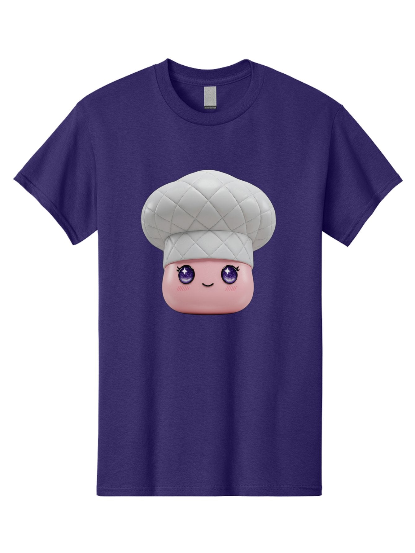 Chef-Hat-Face-1 Men'S Graphic Tee, 100% Cotton, Comfortable Casual Summer Wear, Machine Washable, Pink Face, Chef Hat, Cartoon Style, Purple Eyes, Eyelashes, Smiling Face, Cute Character, Cooking Theme, Culinary Art, Adorable Design, Bac831 8