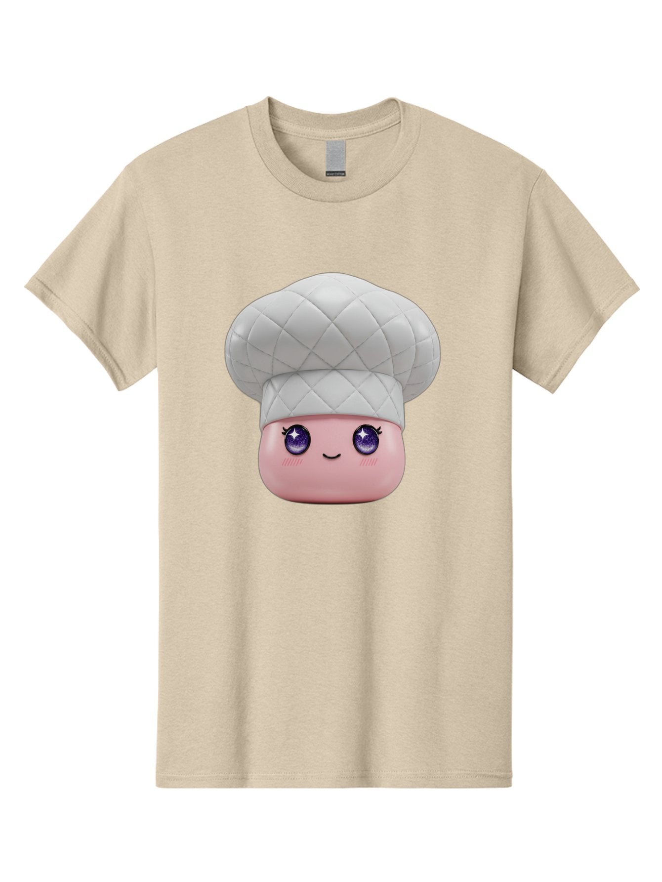 Chef-Hat-Face-1 Men'S Graphic Tee, 100% Cotton, Comfortable Casual Summer Wear, Machine Washable, Pink Face, Chef Hat, Cartoon Style, Purple Eyes, Eyelashes, Smiling Face, Cute Character, Cooking Theme, Culinary Art, Adorable Design, Bac831 14