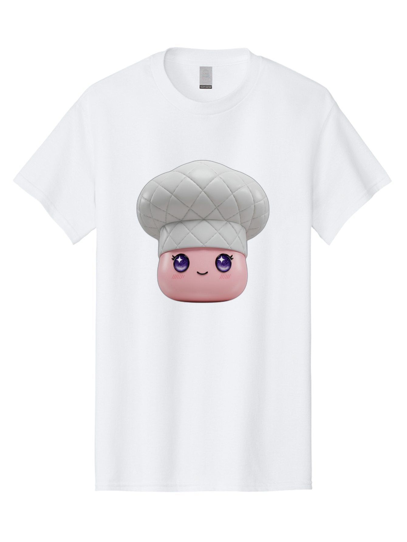 Chef-Hat-Face-1 Men'S Graphic Tee, 100% Cotton, Comfortable Casual Summer Wear, Machine Washable, Pink Face, Chef Hat, Cartoon Style, Purple Eyes, Eyelashes, Smiling Face, Cute Character, Cooking Theme, Culinary Art, Adorable Design, Bac831 15