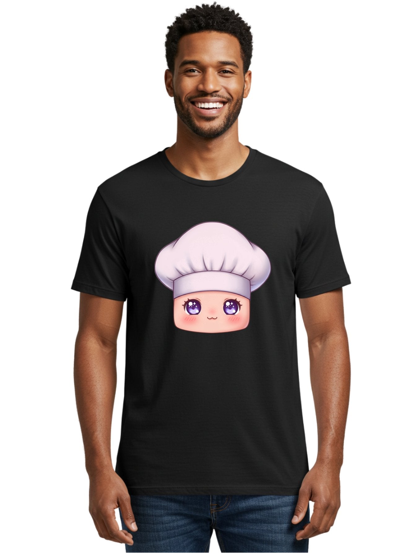Chef-Hat-Face Men'S Graphic Tee, 100% Cotton, Comfortable Casual Summer Wear, Machine Washable, Cartoon Chef, Cute Face, Purple Eyes, Chef Hat, Cooking, Kawaii, Chef Character, Adorable, Kitchen, Culinary Bac832 25