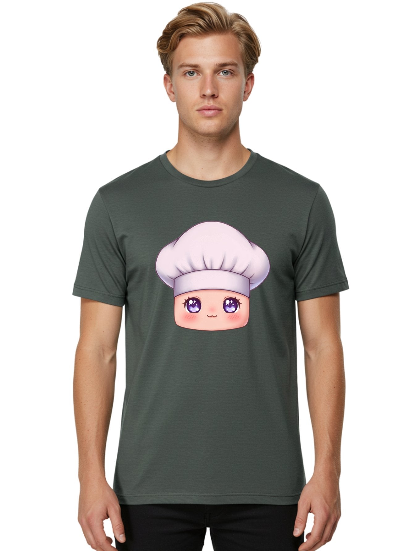 Chef-Hat-Face Men'S Graphic Tee, 100% Cotton, Comfortable Casual Summer Wear, Machine Washable, Cartoon Chef, Cute Face, Purple Eyes, Chef Hat, Cooking, Kawaii, Chef Character, Adorable, Kitchen, Culinary Bac832 23