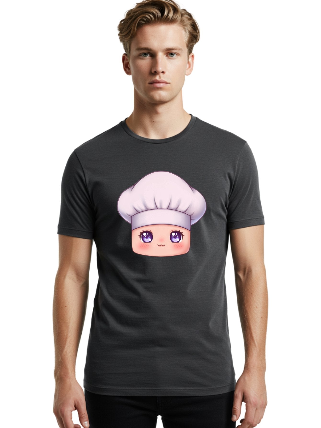Chef-Hat-Face Men'S Graphic Tee, 100% Cotton, Comfortable Casual Summer Wear, Machine Washable, Cartoon Chef, Cute Face, Purple Eyes, Chef Hat, Cooking, Kawaii, Chef Character, Adorable, Kitchen, Culinary Bac832 28