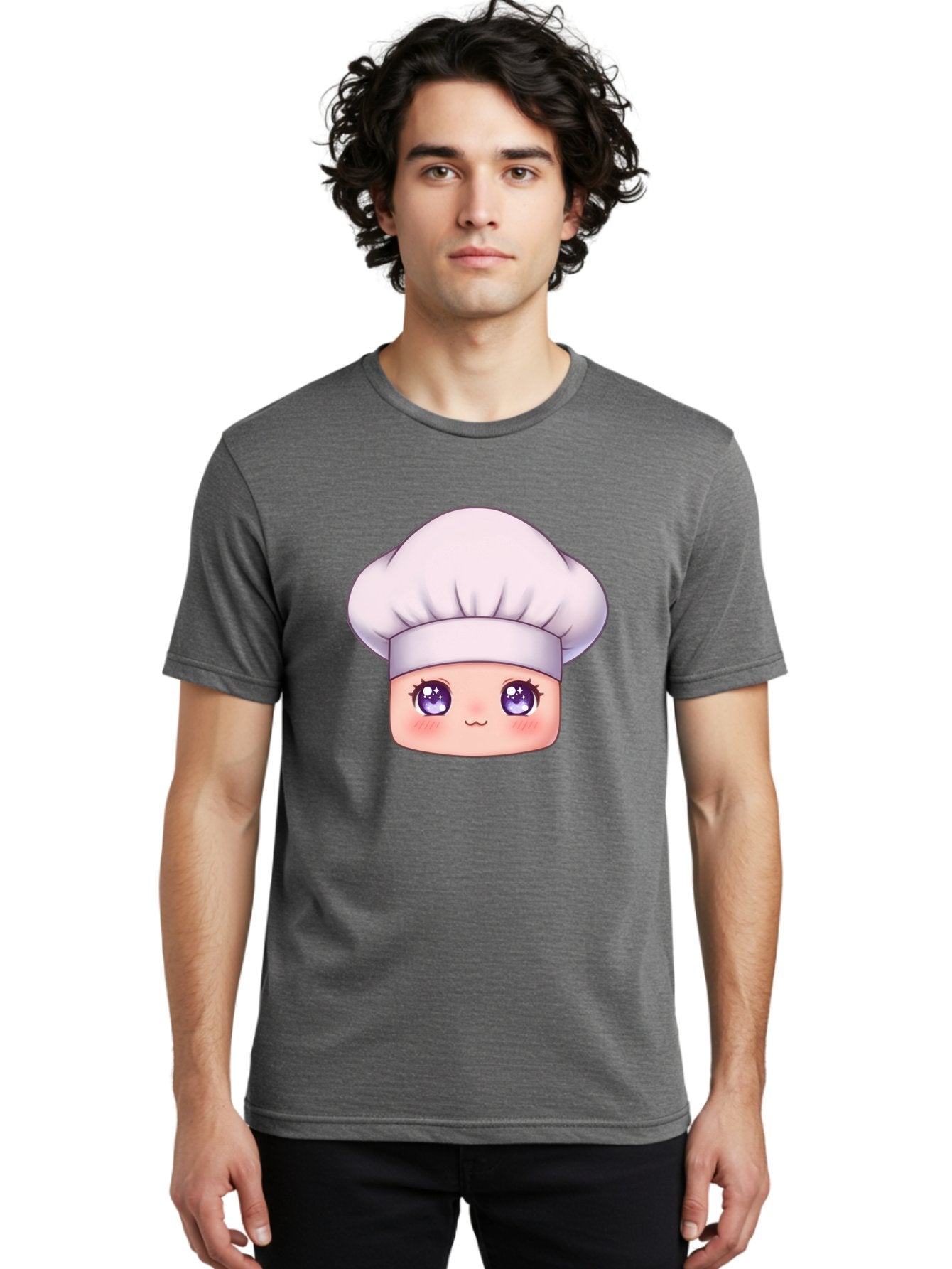 Chef-Hat-Face Men'S Graphic Tee, 100% Cotton, Comfortable Casual Summer Wear, Machine Washable, Cartoon Chef, Cute Face, Purple Eyes, Chef Hat, Cooking, Kawaii, Chef Character, Adorable, Kitchen, Culinary Bac832 17
