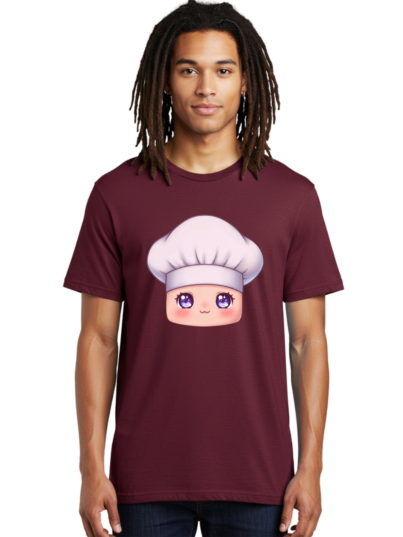Chef-Hat-Face Men'S Graphic Tee, 100% Cotton, Comfortable Casual Summer Wear, Machine Washable, Cartoon Chef, Cute Face, Purple Eyes, Chef Hat, Cooking, Kawaii, Chef Character, Adorable, Kitchen, Culinary Bac832 22