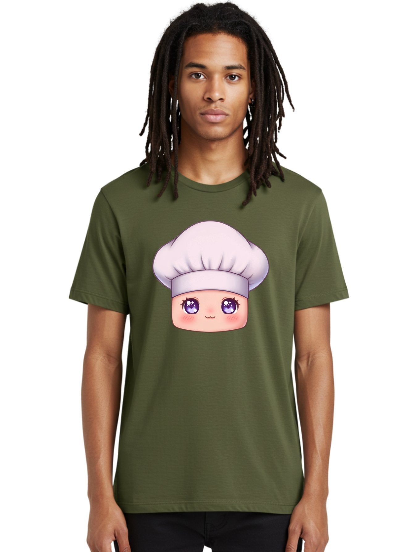Chef-Hat-Face Men'S Graphic Tee, 100% Cotton, Comfortable Casual Summer Wear, Machine Washable, Cartoon Chef, Cute Face, Purple Eyes, Chef Hat, Cooking, Kawaii, Chef Character, Adorable, Kitchen, Culinary Bac832 29