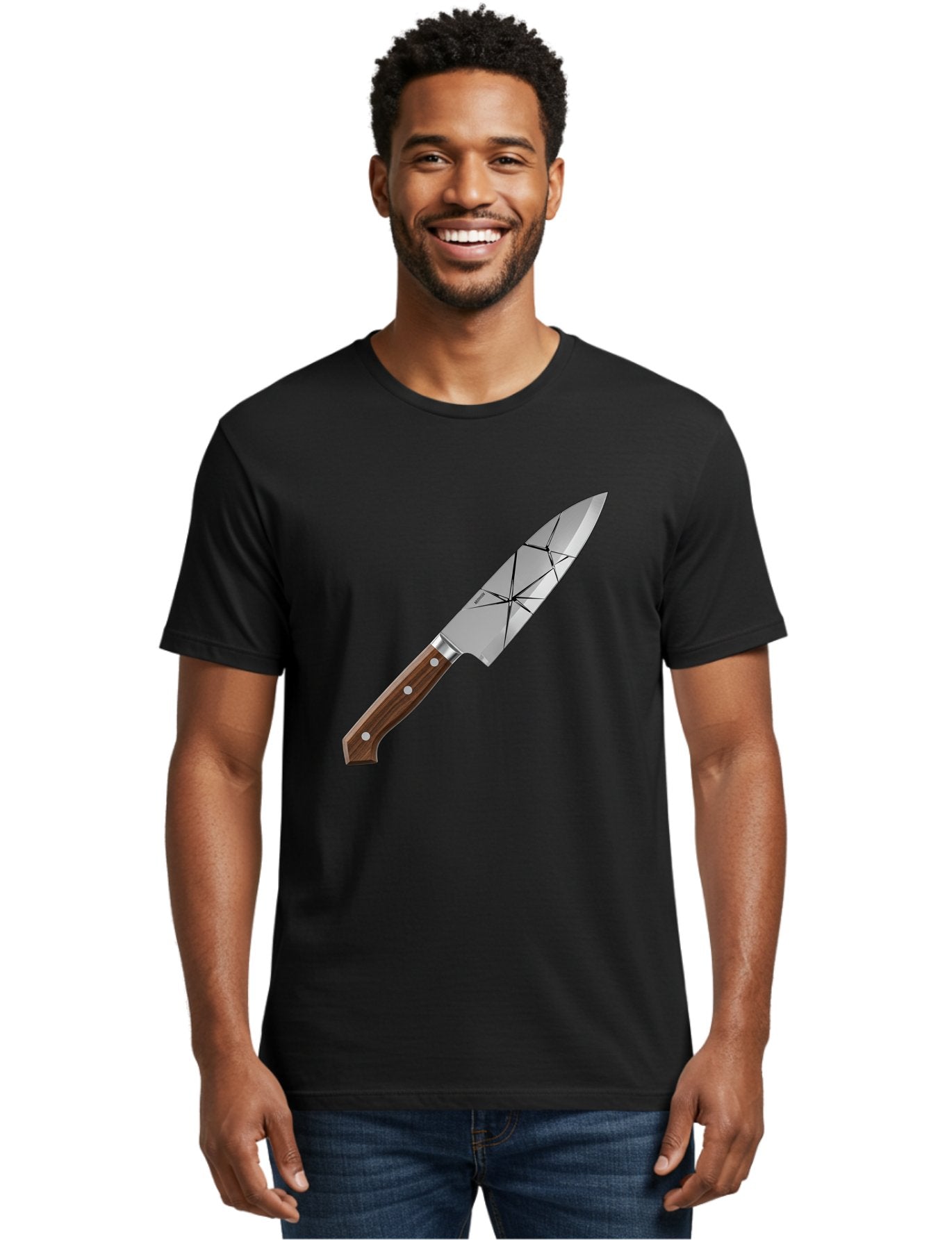 Chef-Knife-1 Men'S Graphic Tee, 100% Cotton, Comfortable Casual Summer Wear, Machine Washable, Sharp Knife, Kitchen Knife, Chef'S Knife, Stainless Steel, Wooden Handle, Silver Rivets, Geometric Pattern, Modern Design, Cutting Tool, Bac834 17