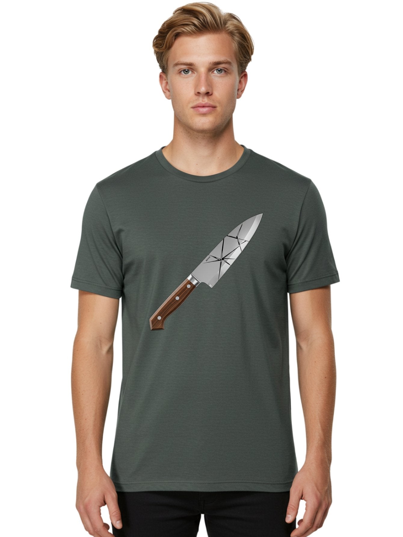 Chef-Knife-1 Men'S Graphic Tee, 100% Cotton, Comfortable Casual Summer Wear, Machine Washable, Sharp Knife, Kitchen Knife, Chef'S Knife, Stainless Steel, Wooden Handle, Silver Rivets, Geometric Pattern, Modern Design, Cutting Tool, Bac834 25