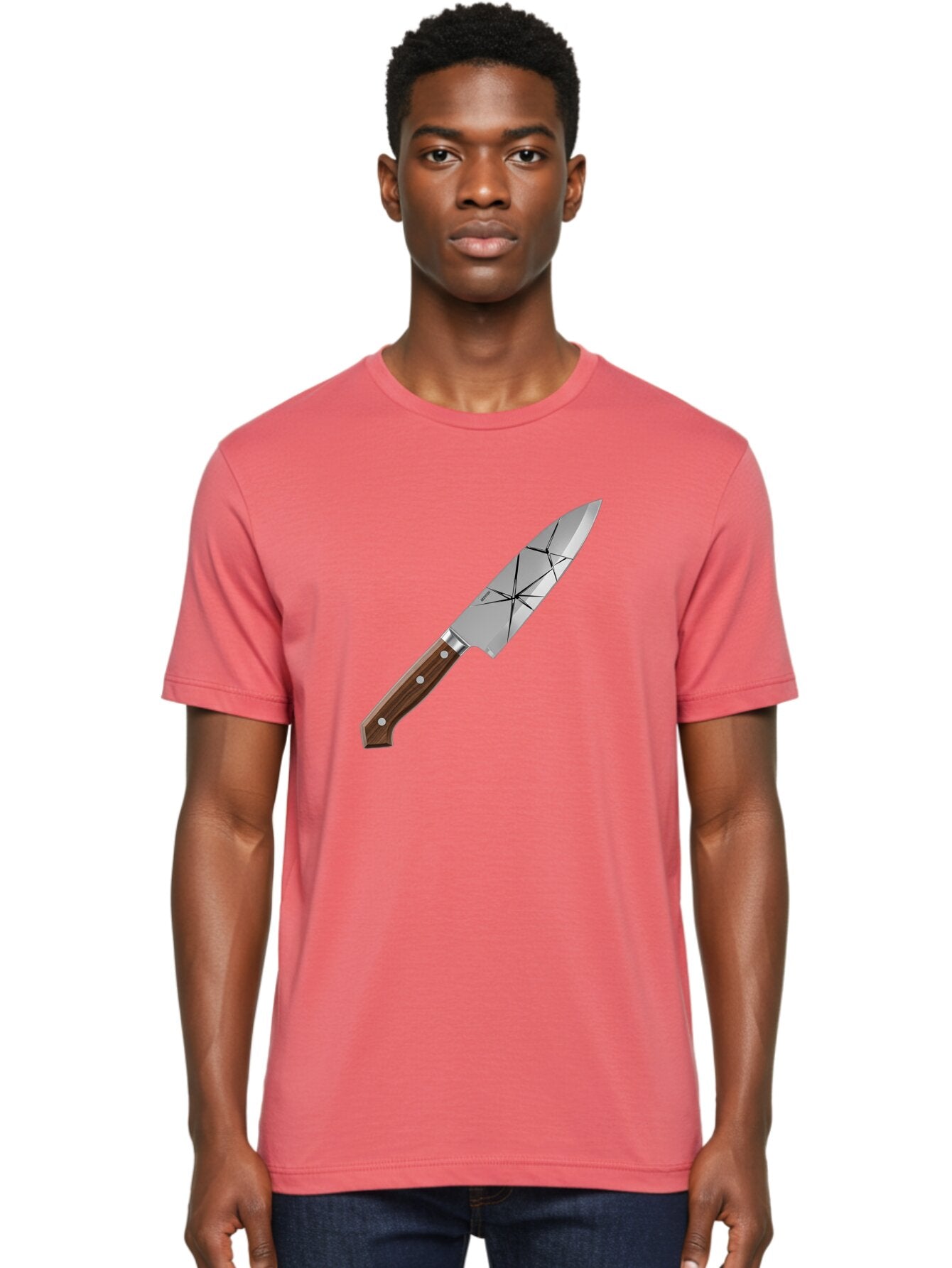 Chef-Knife-1 Men'S Graphic Tee, 100% Cotton, Comfortable Casual Summer Wear, Machine Washable, Sharp Knife, Kitchen Knife, Chef'S Knife, Stainless Steel, Wooden Handle, Silver Rivets, Geometric Pattern, Modern Design, Cutting Tool, Bac834 24