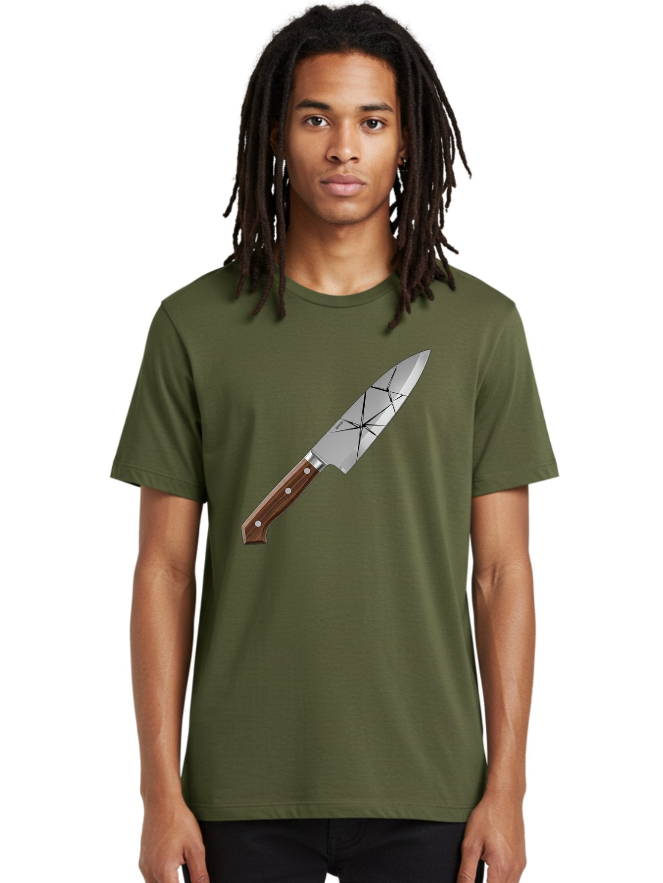 Chef-Knife-1 Men'S Graphic Tee, 100% Cotton, Comfortable Casual Summer Wear, Machine Washable, Sharp Knife, Kitchen Knife, Chef'S Knife, Stainless Steel, Wooden Handle, Silver Rivets, Geometric Pattern, Modern Design, Cutting Tool, Bac834 18