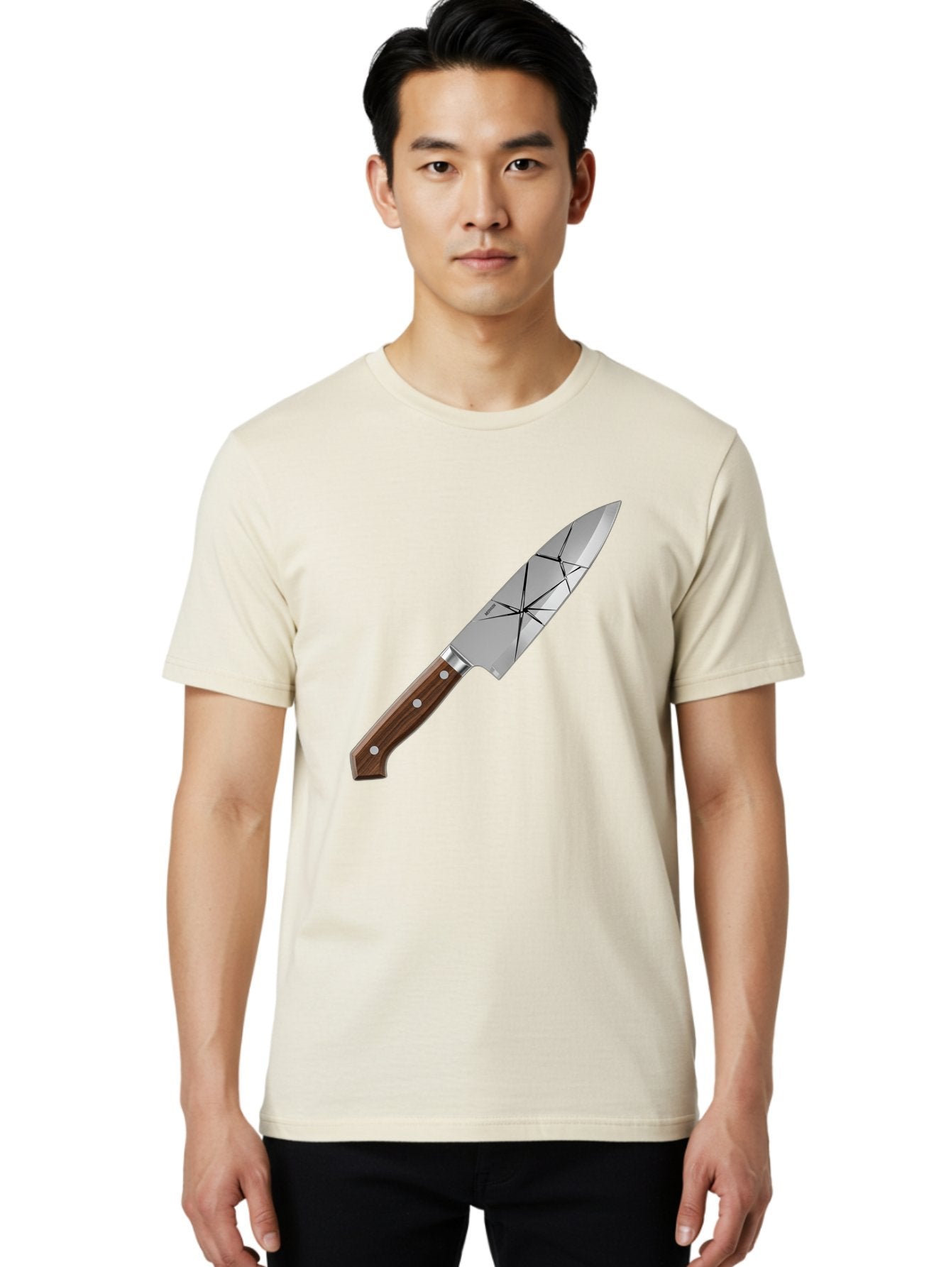 Chef-Knife-1 Men'S Graphic Tee, 100% Cotton, Comfortable Casual Summer Wear, Machine Washable, Sharp Knife, Kitchen Knife, Chef'S Knife, Stainless Steel, Wooden Handle, Silver Rivets, Geometric Pattern, Modern Design, Cutting Tool, Bac834 26