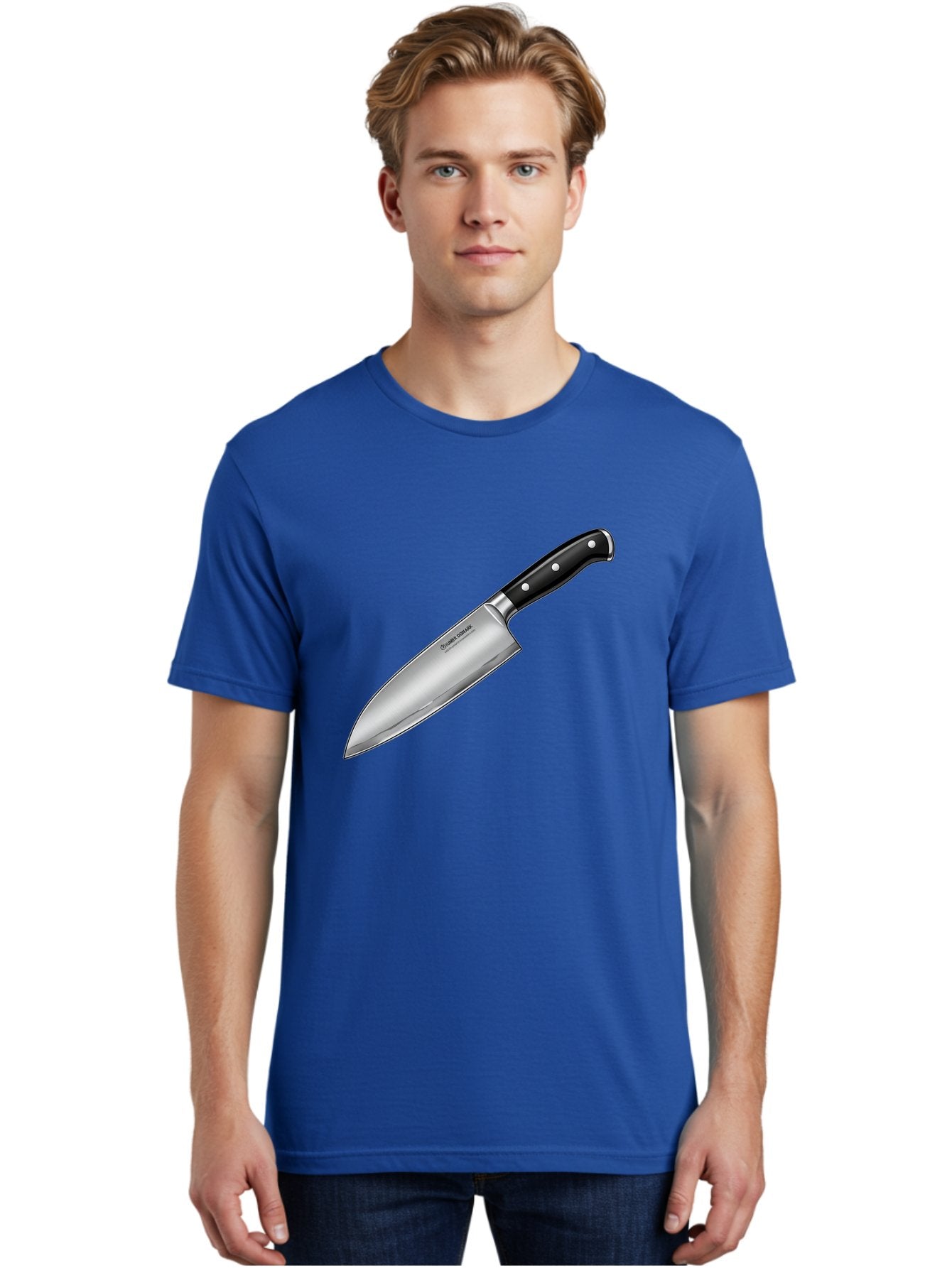 Chef-Knife Men'S Graphic Tee, 100% Cotton, Comfortable Casual Summer Wear, Machine Washable, High-Quality Kitchen Knife, Sharp Blade, Stainless Steel, Chef'S Knife, Cooking Essentials, Kitchen Utensils, Culinary Tools, Precise Cutting, Bac835 22