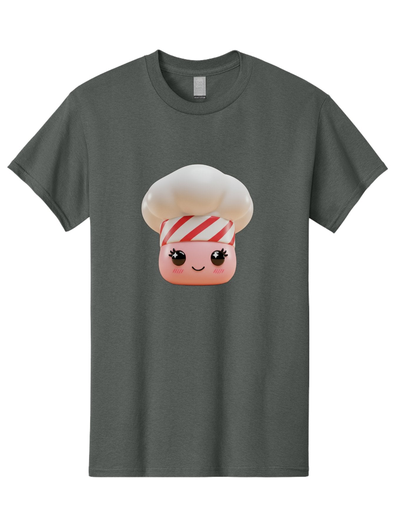 Chef-Marshmallow Men'S Graphic Tee, 100% Cotton, Comfortable Casual Summer Wear, Machine Washable, Candy Character, Chef Illustration, Pastel Pink Face, Red And White Striped Hat, Whimsical Design, Playful, Bakery Goods, Sweet Treats, Kawaii Bac836 14