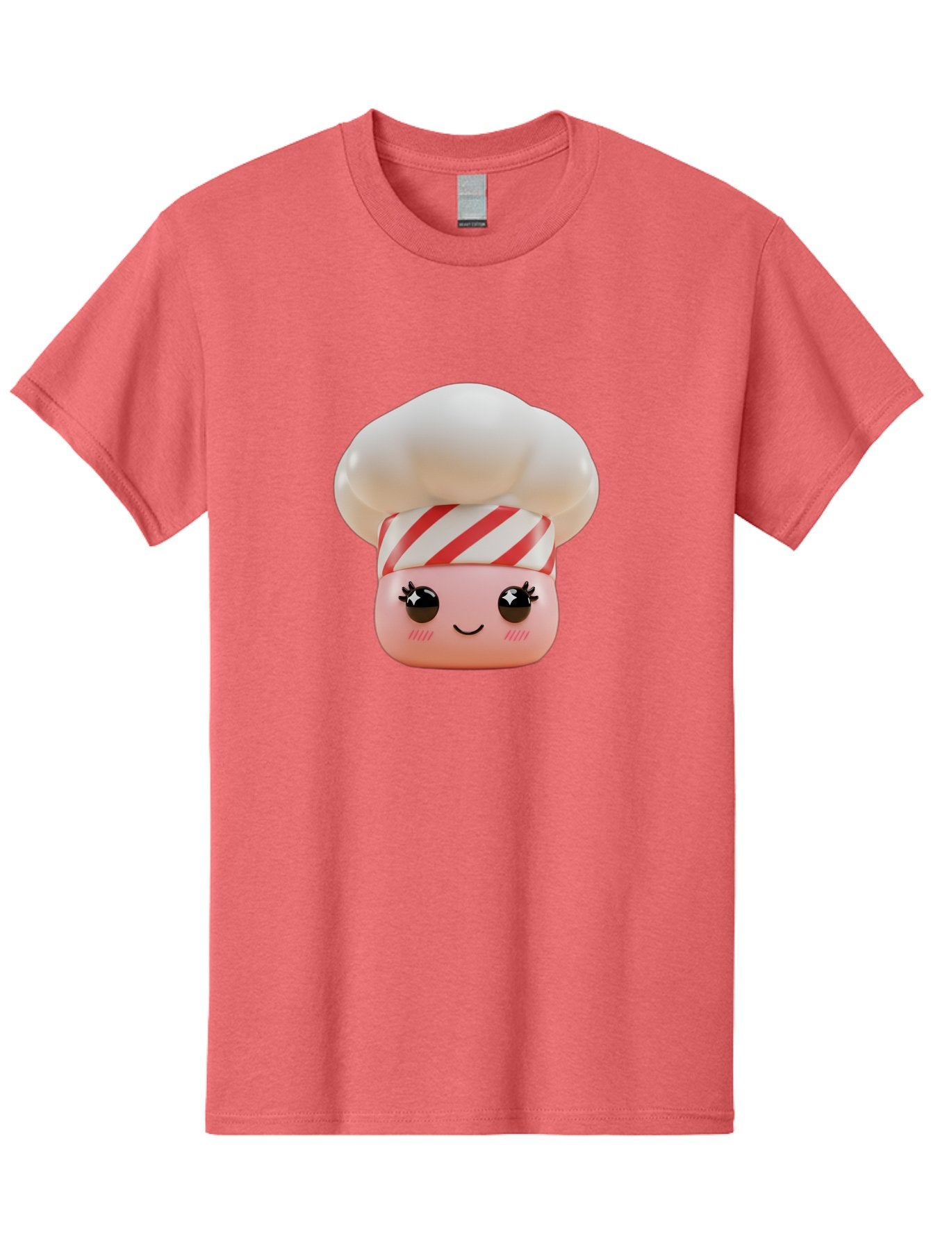 Chef-Marshmallow Men'S Graphic Tee, 100% Cotton, Comfortable Casual Summer Wear, Machine Washable, Candy Character, Chef Illustration, Pastel Pink Face, Red And White Striped Hat, Whimsical Design, Playful, Bakery Goods, Sweet Treats, Kawaii Bac836 15