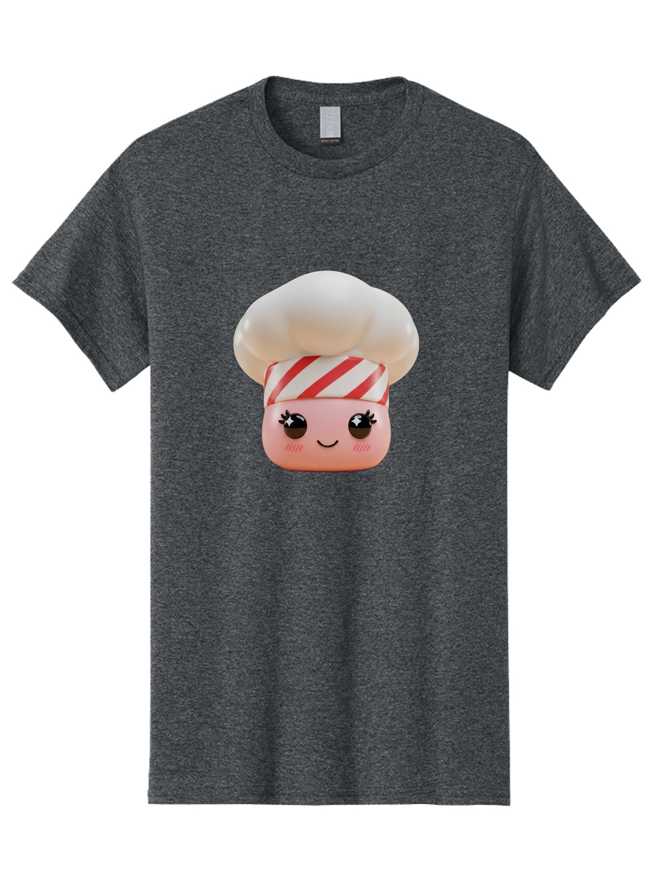 Chef-Marshmallow Men'S Graphic Tee, 100% Cotton, Comfortable Casual Summer Wear, Machine Washable, Candy Character, Chef Illustration, Pastel Pink Face, Red And White Striped Hat, Whimsical Design, Playful, Bakery Goods, Sweet Treats, Kawaii Bac836 5