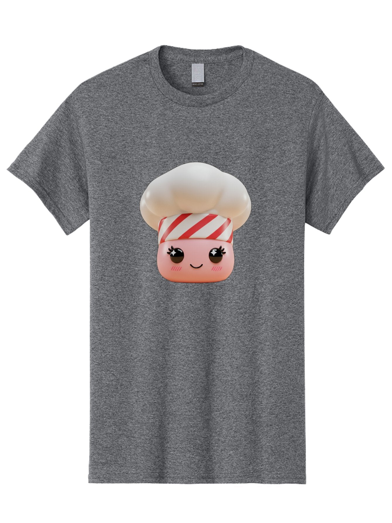 Chef-Marshmallow Men'S Graphic Tee, 100% Cotton, Comfortable Casual Summer Wear, Machine Washable, Candy Character, Chef Illustration, Pastel Pink Face, Red And White Striped Hat, Whimsical Design, Playful, Bakery Goods, Sweet Treats, Kawaii Bac836 9