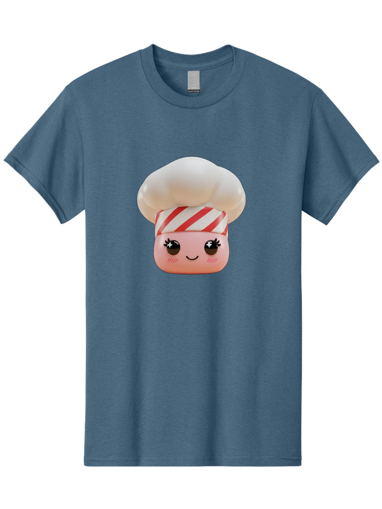 Chef-Marshmallow Men'S Graphic Tee, 100% Cotton, Comfortable Casual Summer Wear, Machine Washable, Candy Character, Chef Illustration, Pastel Pink Face, Red And White Striped Hat, Whimsical Design, Playful, Bakery Goods, Sweet Treats, Kawaii Bac836 13