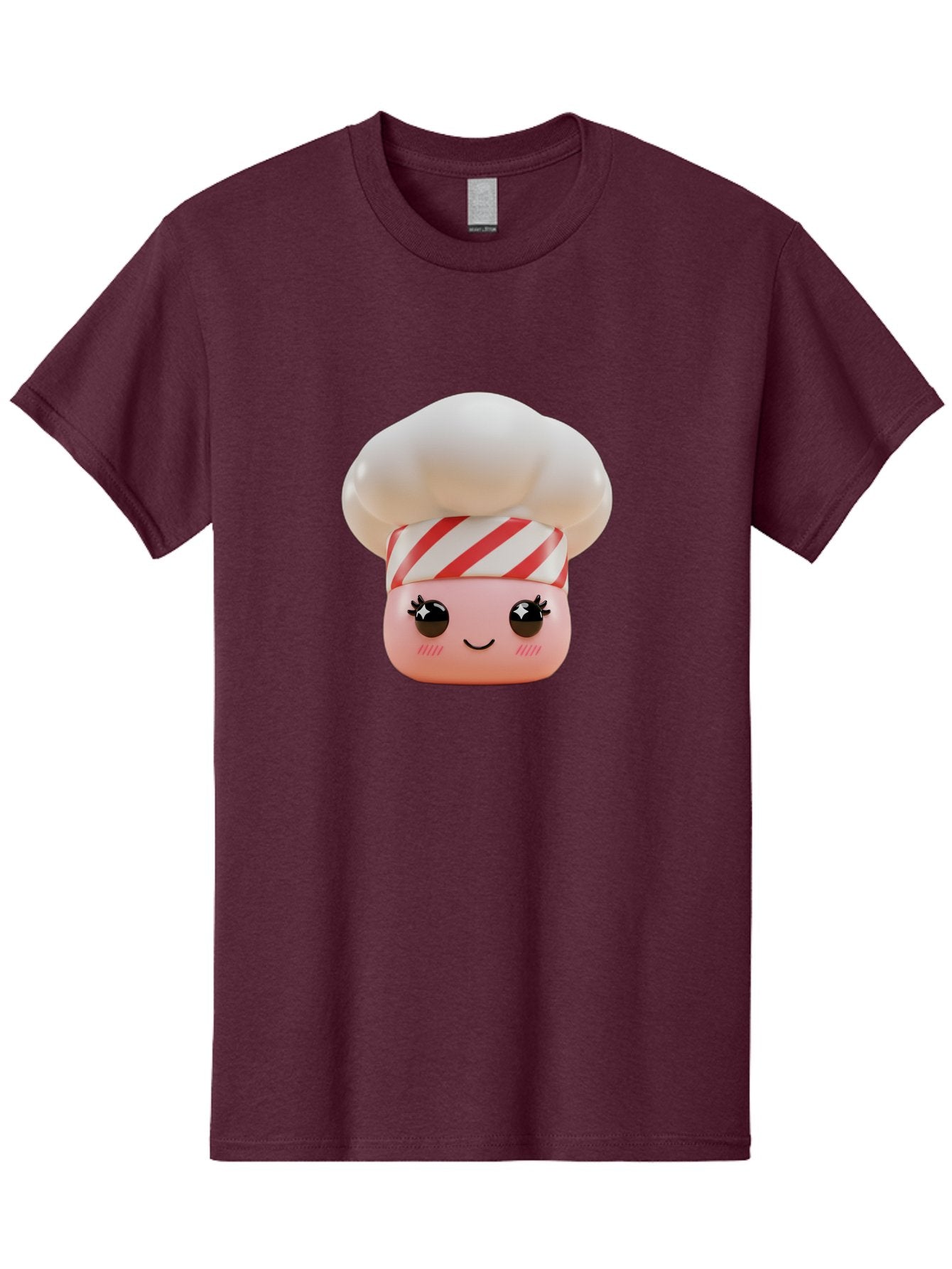 Chef-Marshmallow Men'S Graphic Tee, 100% Cotton, Comfortable Casual Summer Wear, Machine Washable, Candy Character, Chef Illustration, Pastel Pink Face, Red And White Striped Hat, Whimsical Design, Playful, Bakery Goods, Sweet Treats, Kawaii Bac836 3