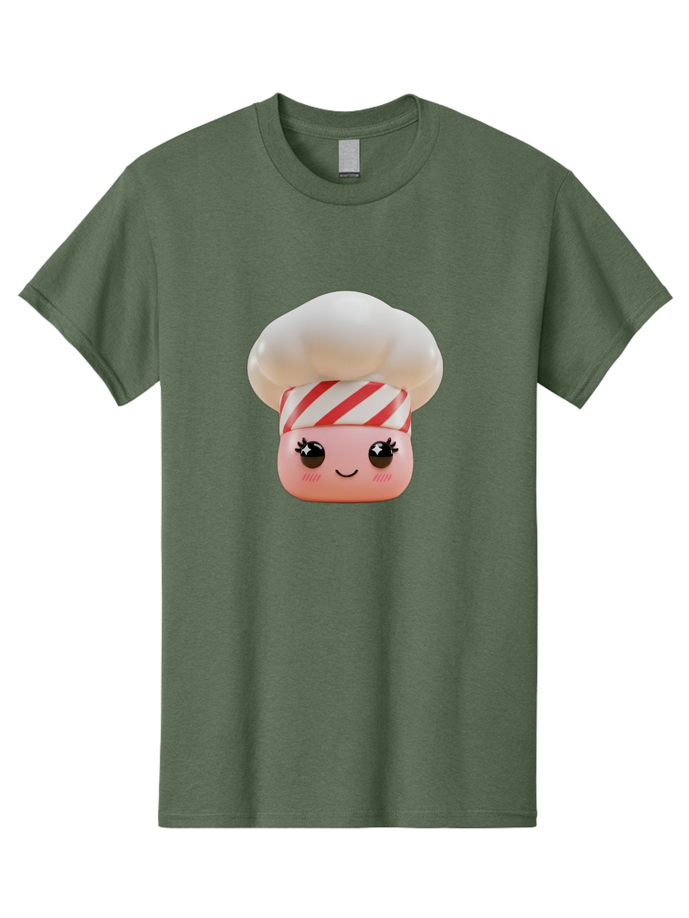 Chef-Marshmallow Men'S Graphic Tee, 100% Cotton, Comfortable Casual Summer Wear, Machine Washable, Candy Character, Chef Illustration, Pastel Pink Face, Red And White Striped Hat, Whimsical Design, Playful, Bakery Goods, Sweet Treats, Kawaii Bac836