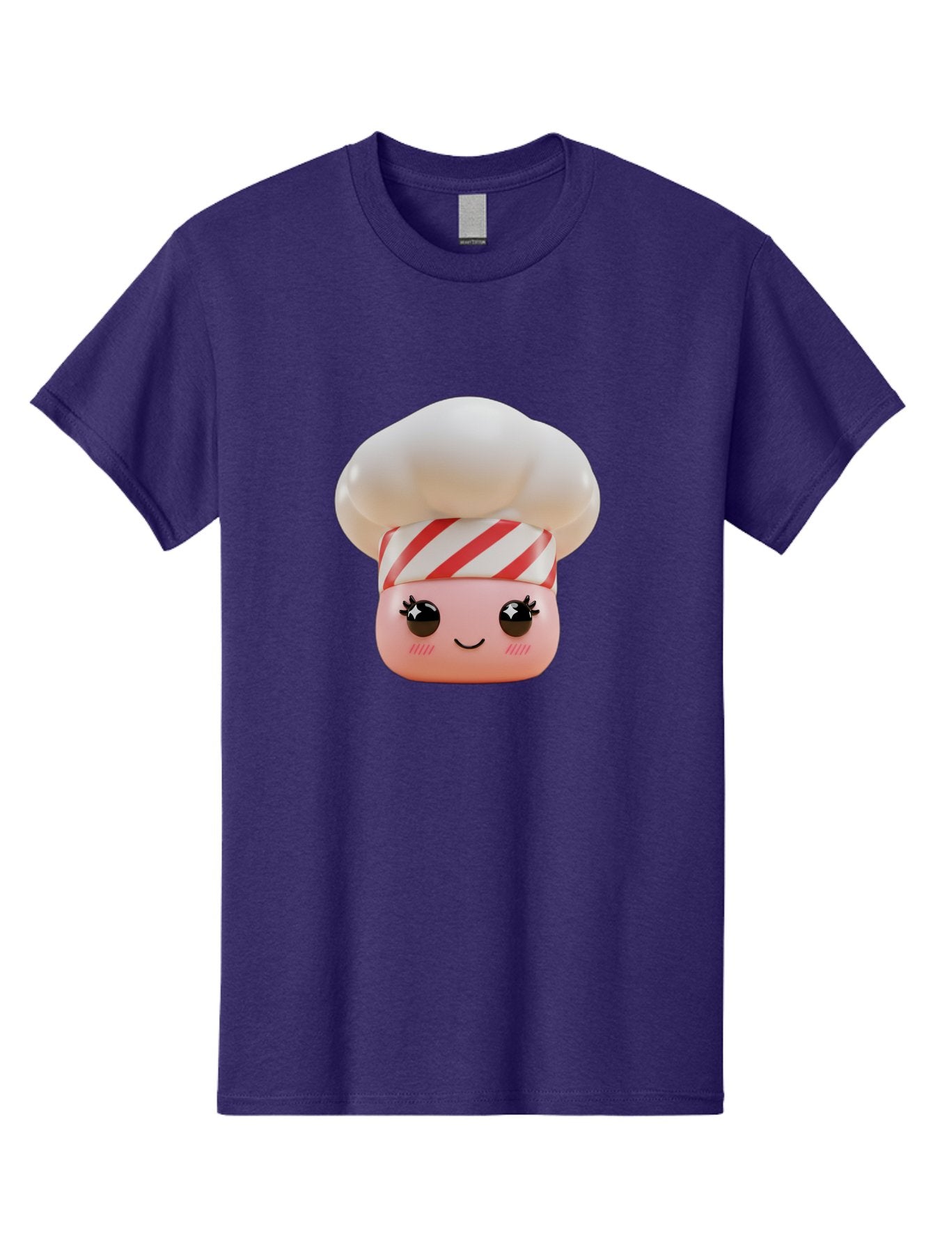 Chef-Marshmallow Men'S Graphic Tee, 100% Cotton, Comfortable Casual Summer Wear, Machine Washable, Candy Character, Chef Illustration, Pastel Pink Face, Red And White Striped Hat, Whimsical Design, Playful, Bakery Goods, Sweet Treats, Kawaii Bac836 7