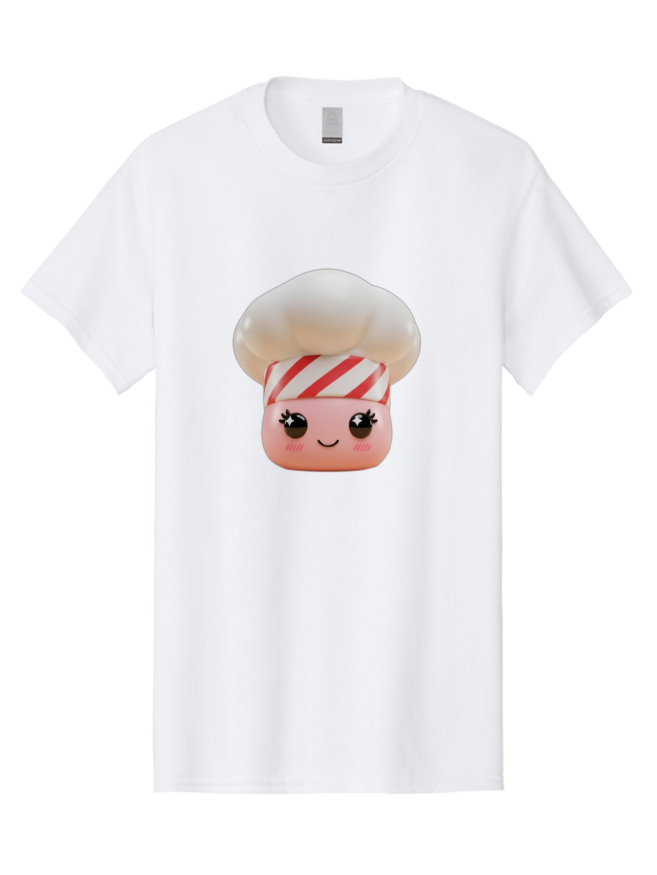 Chef-Marshmallow Men'S Graphic Tee, 100% Cotton, Comfortable Casual Summer Wear, Machine Washable, Candy Character, Chef Illustration, Pastel Pink Face, Red And White Striped Hat, Whimsical Design, Playful, Bakery Goods, Sweet Treats, Kawaii Bac836 11