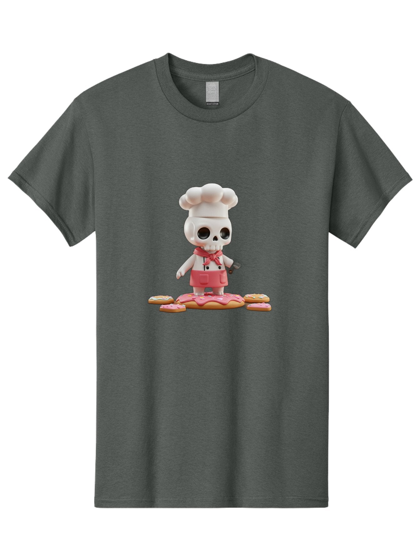 Chef-Skeleton Men'S Graphic Tee, 100% Cotton, Comfortable Casual Summer Wear, Machine Washable, Skull Chef Figurine, Chef Hat, Red Apron, Kitchen Utensils, Donut Decorations, Sweet Treats, Culinary Art, Figurine Art, Whimsical Design, Bac837 15