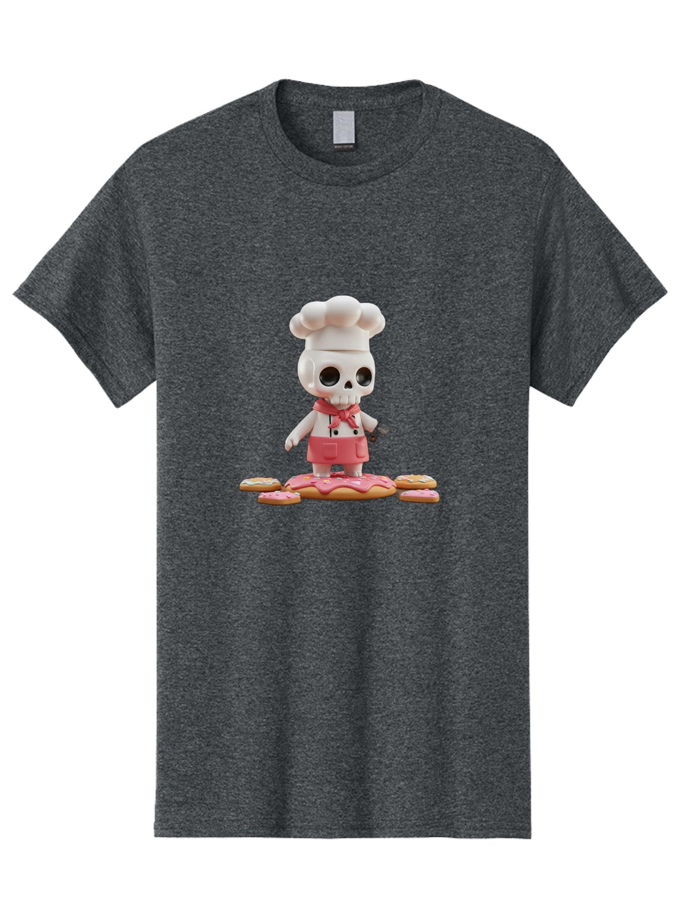 Chef-Skeleton Men'S Graphic Tee, 100% Cotton, Comfortable Casual Summer Wear, Machine Washable, Skull Chef Figurine, Chef Hat, Red Apron, Kitchen Utensils, Donut Decorations, Sweet Treats, Culinary Art, Figurine Art, Whimsical Design, Bac837 13