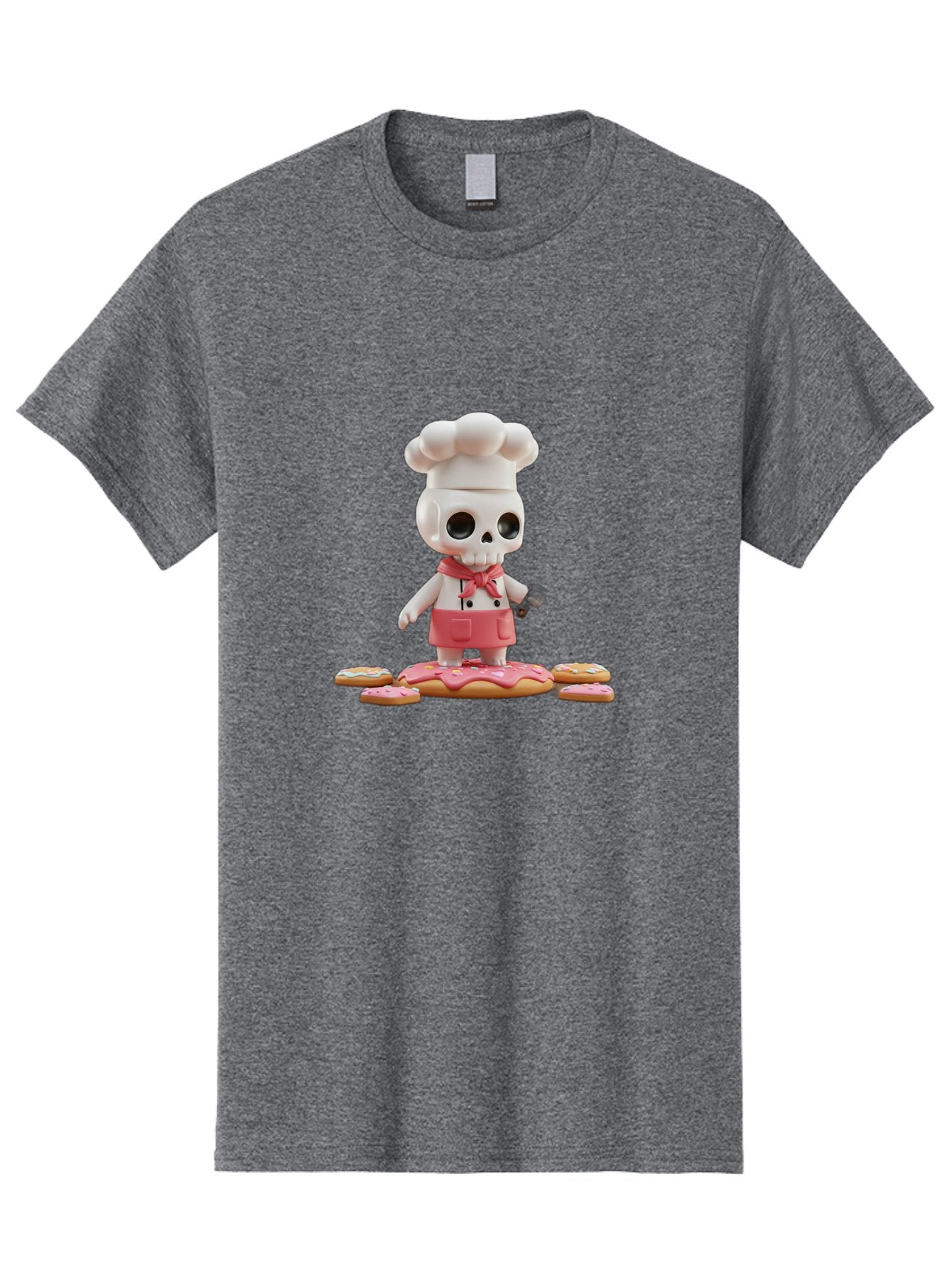 Chef-Skeleton Men'S Graphic Tee, 100% Cotton, Comfortable Casual Summer Wear, Machine Washable, Skull Chef Figurine, Chef Hat, Red Apron, Kitchen Utensils, Donut Decorations, Sweet Treats, Culinary Art, Figurine Art, Whimsical Design, Bac837 4