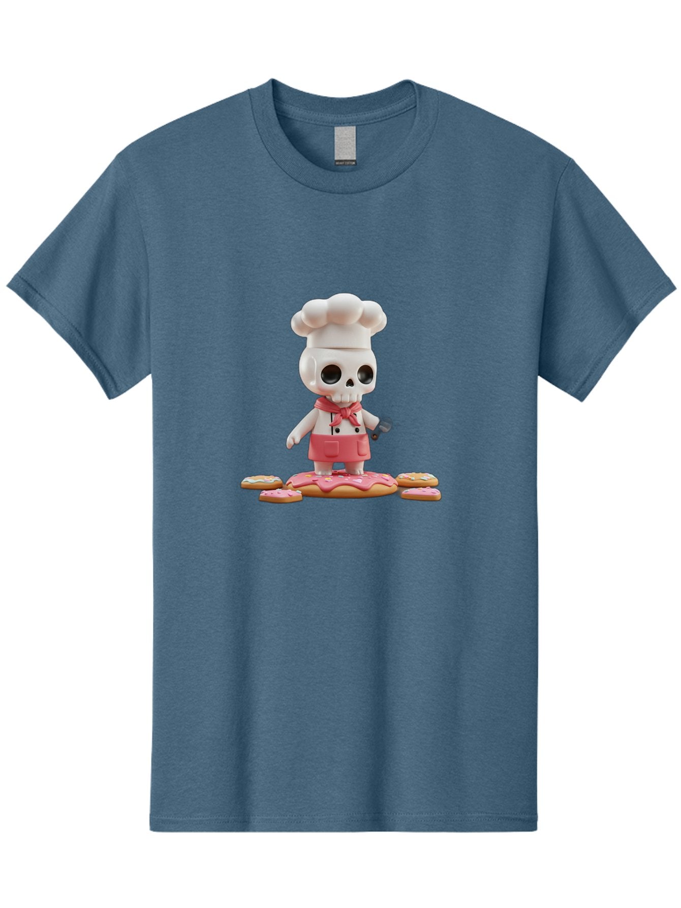 Chef-Skeleton Men'S Graphic Tee, 100% Cotton, Comfortable Casual Summer Wear, Machine Washable, Skull Chef Figurine, Chef Hat, Red Apron, Kitchen Utensils, Donut Decorations, Sweet Treats, Culinary Art, Figurine Art, Whimsical Design, Bac837 11