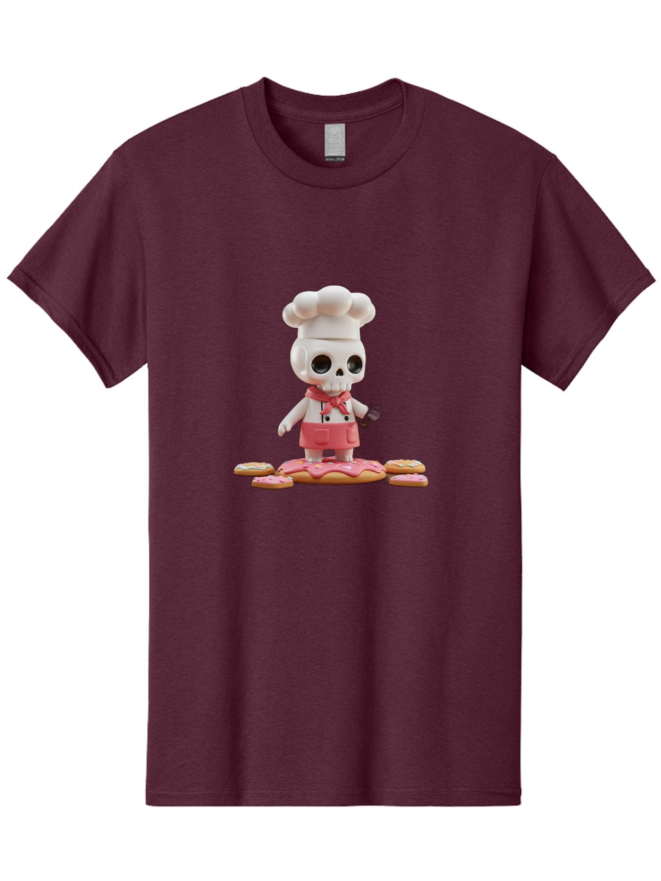 Chef-Skeleton Men'S Graphic Tee, 100% Cotton, Comfortable Casual Summer Wear, Machine Washable, Skull Chef Figurine, Chef Hat, Red Apron, Kitchen Utensils, Donut Decorations, Sweet Treats, Culinary Art, Figurine Art, Whimsical Design, Bac837 8