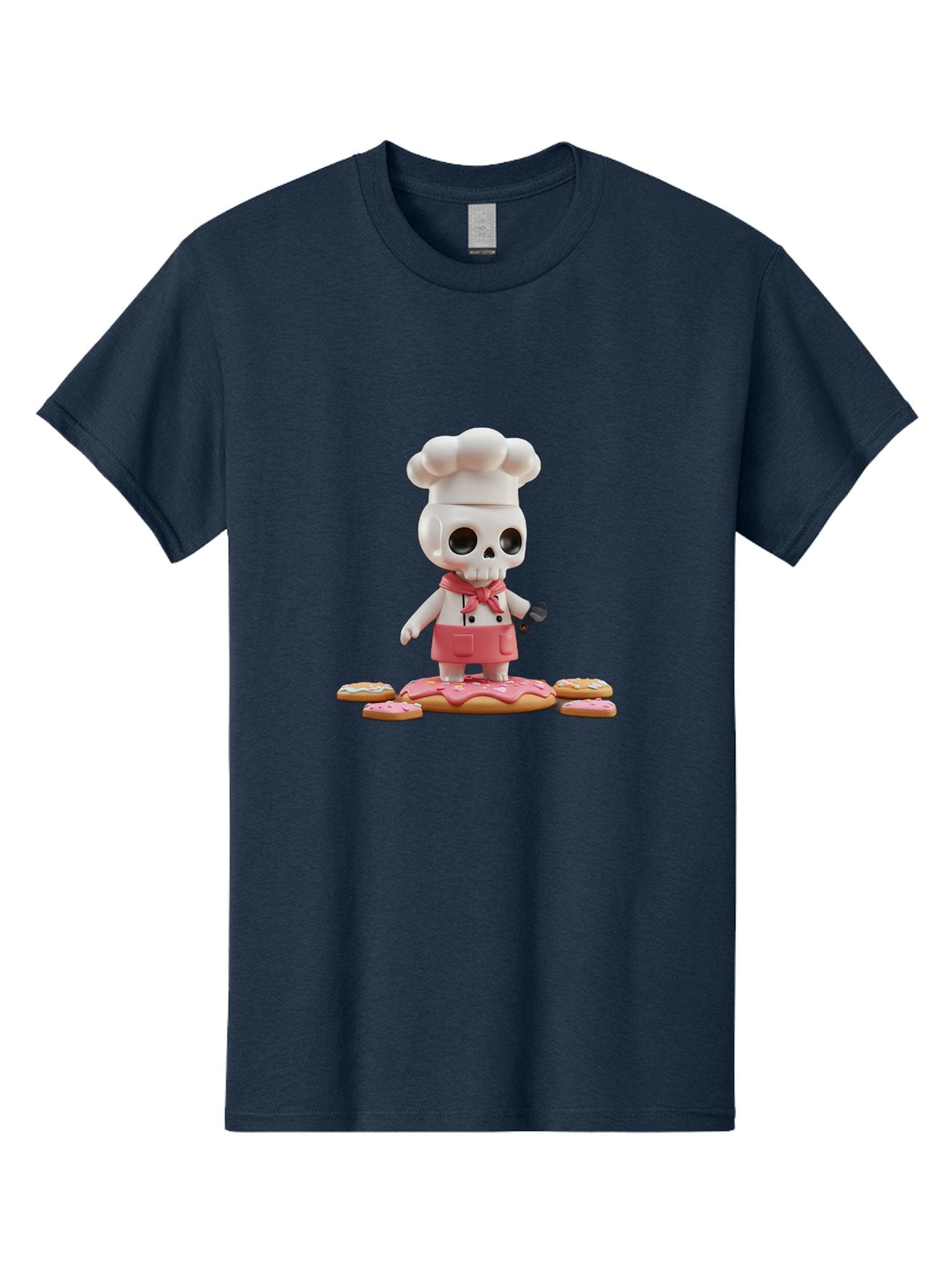 Chef-Skeleton Men'S Graphic Tee, 100% Cotton, Comfortable Casual Summer Wear, Machine Washable, Skull Chef Figurine, Chef Hat, Red Apron, Kitchen Utensils, Donut Decorations, Sweet Treats, Culinary Art, Figurine Art, Whimsical Design, Bac837 14
