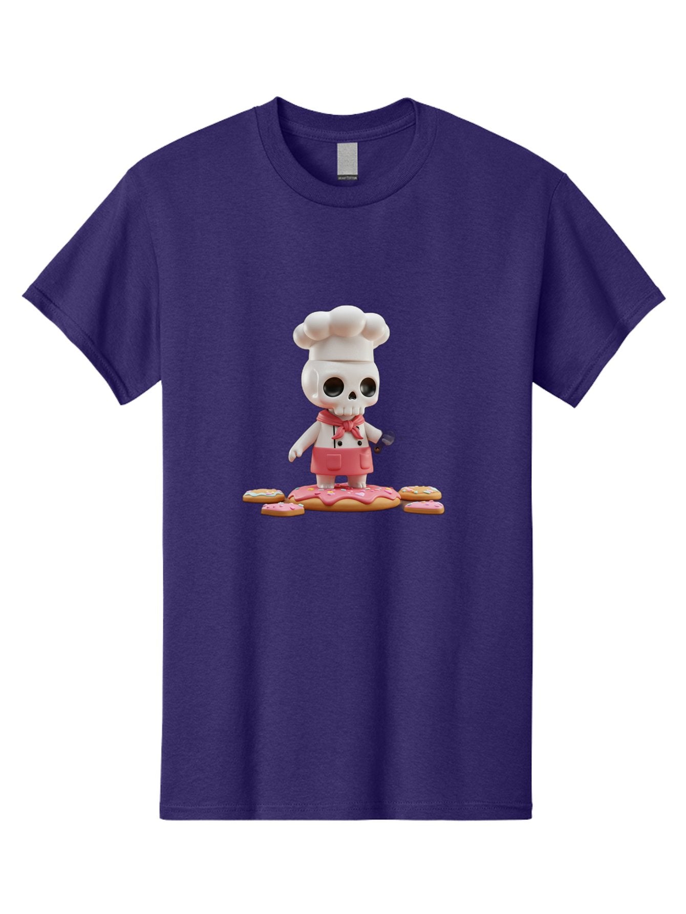 Chef-Skeleton Men'S Graphic Tee, 100% Cotton, Comfortable Casual Summer Wear, Machine Washable, Skull Chef Figurine, Chef Hat, Red Apron, Kitchen Utensils, Donut Decorations, Sweet Treats, Culinary Art, Figurine Art, Whimsical Design, Bac837 9