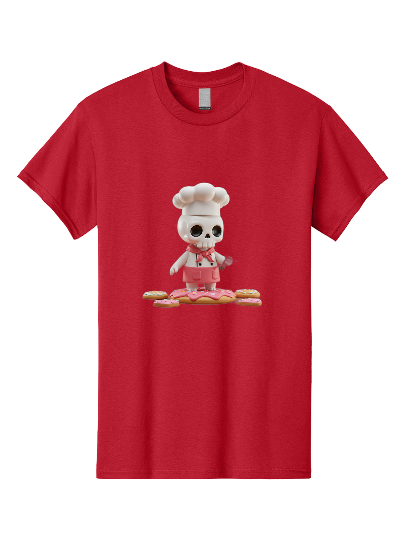 Chef-Skeleton Men'S Graphic Tee, 100% Cotton, Comfortable Casual Summer Wear, Machine Washable, Skull Chef Figurine, Chef Hat, Red Apron, Kitchen Utensils, Donut Decorations, Sweet Treats, Culinary Art, Figurine Art, Whimsical Design, Bac837 8